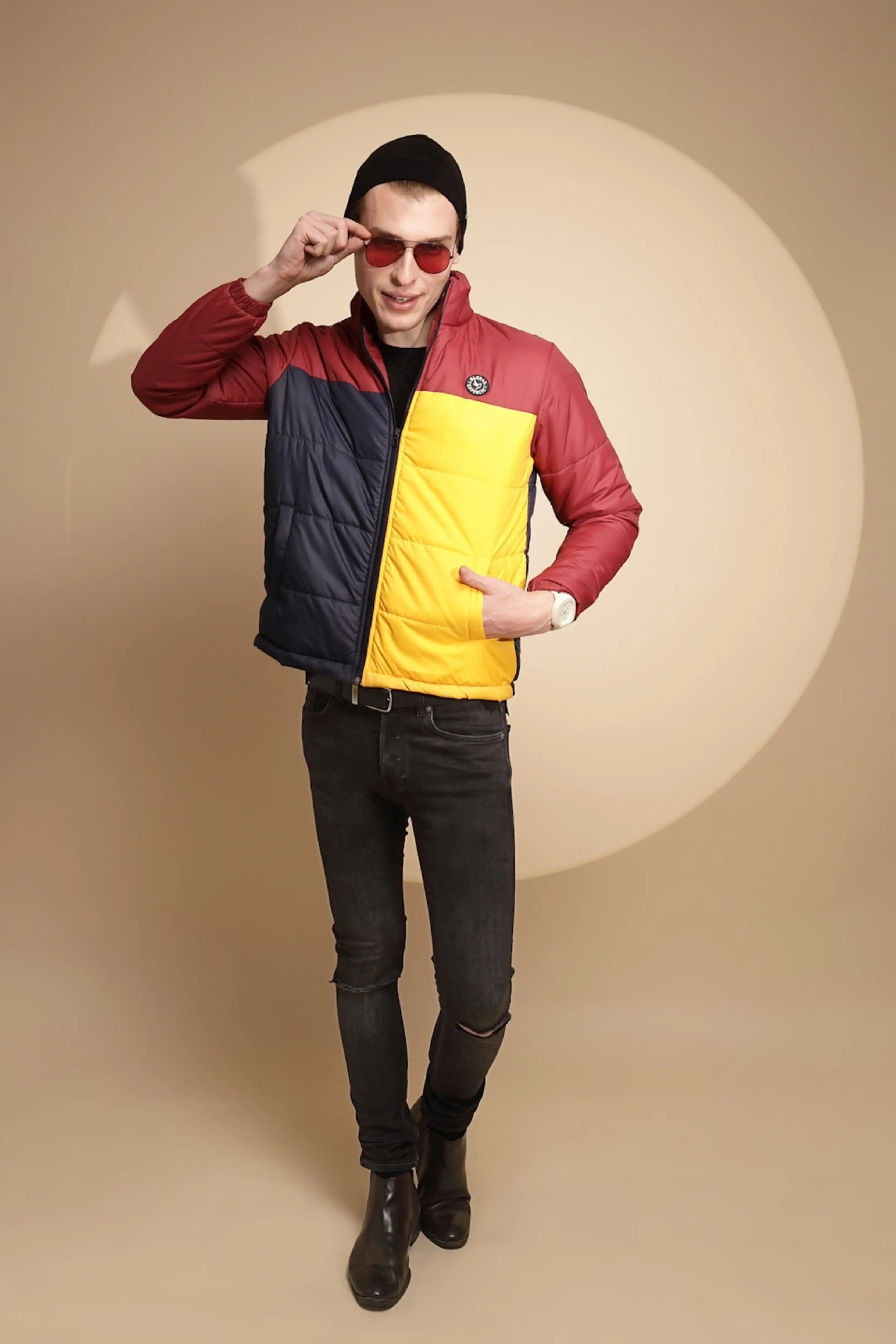 Red & Yellow Color Block cotton Jacket