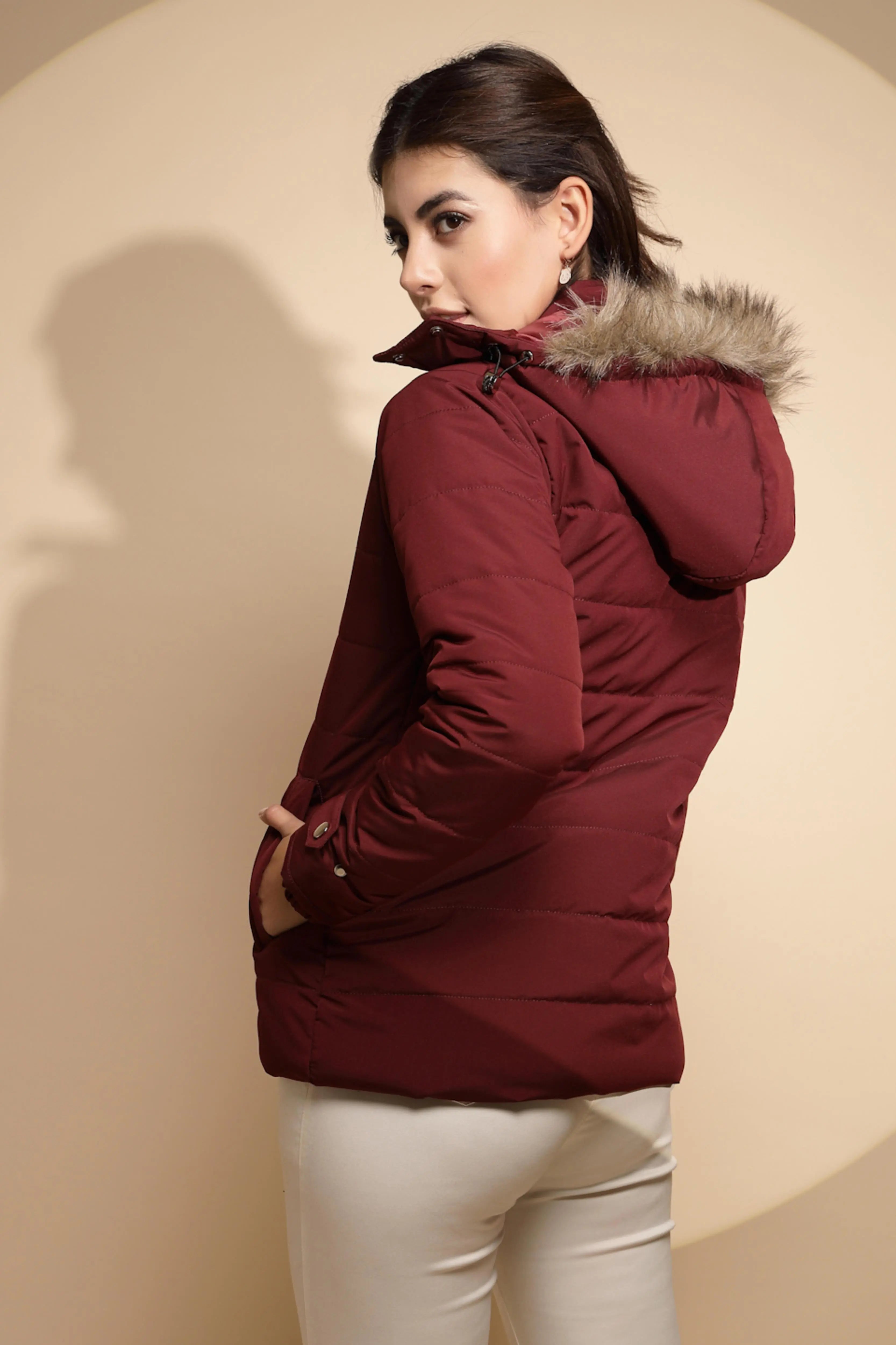 Maroon Solid Full Sleeve Regular fit Hooded Jacket - Global Republic