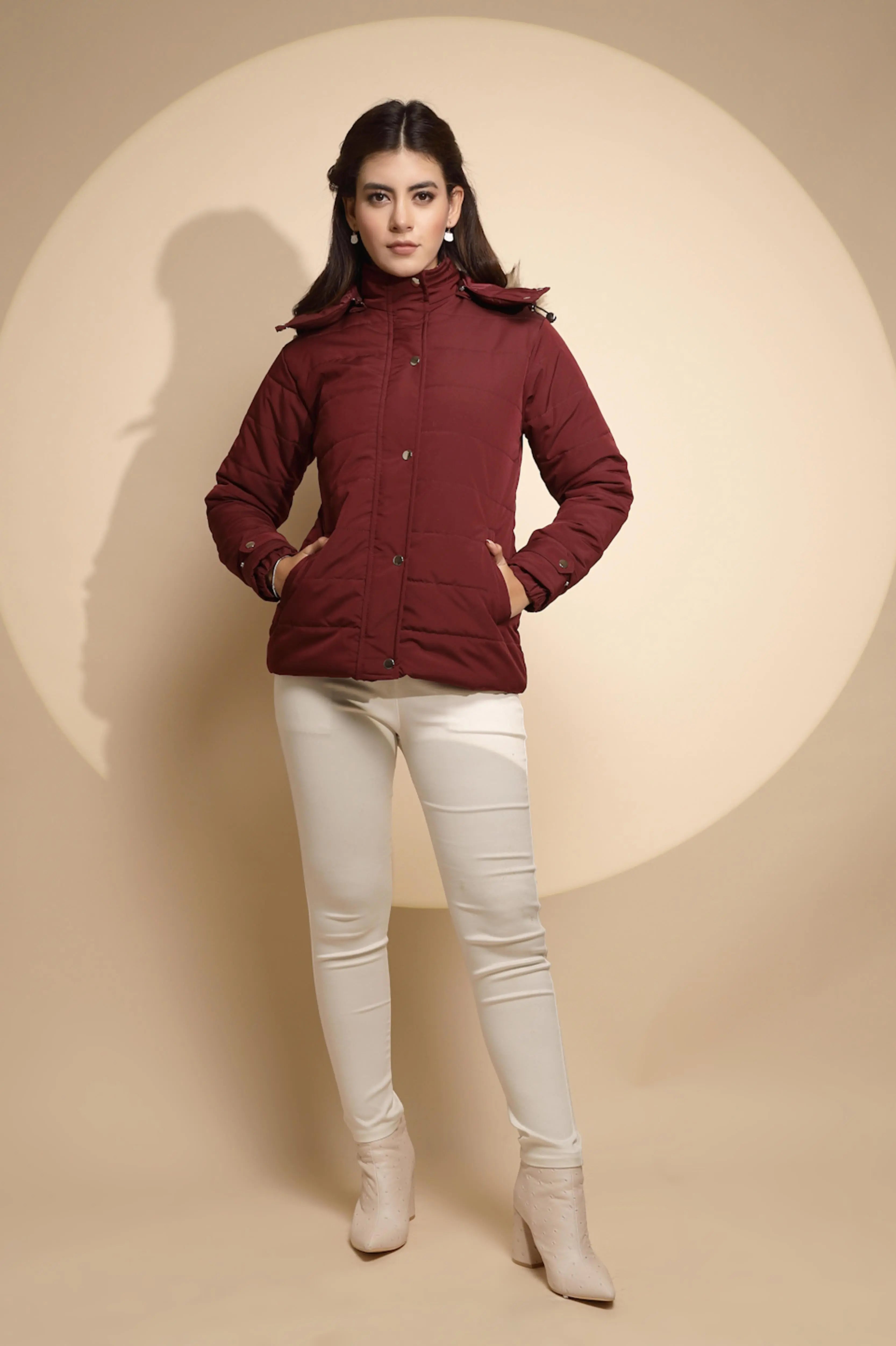 Maroon Solid Full Sleeve Regular fit Hooded Jacket - Global Republic
