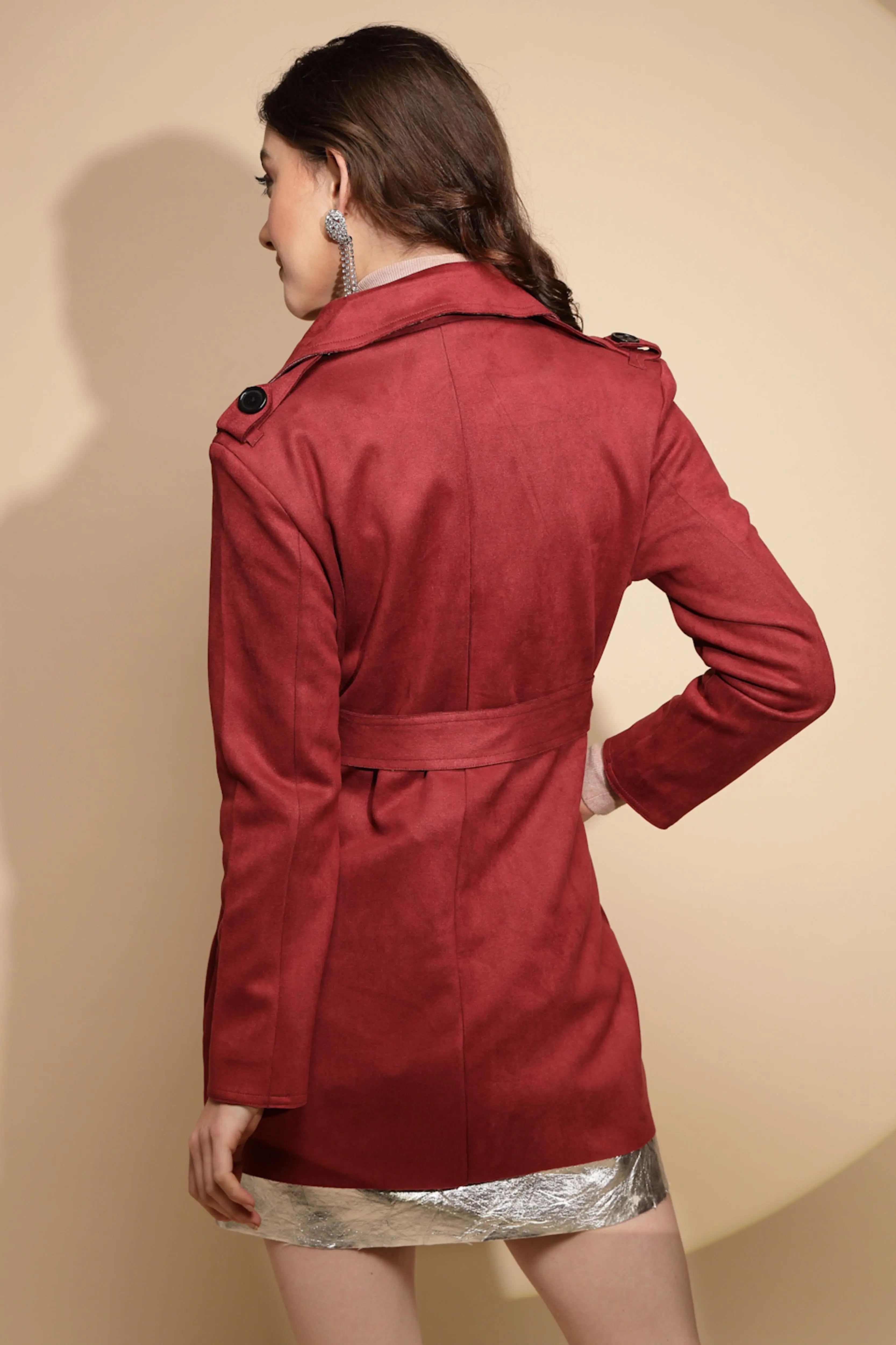 Maroon Solid Wool Blend Coat - Global Republic