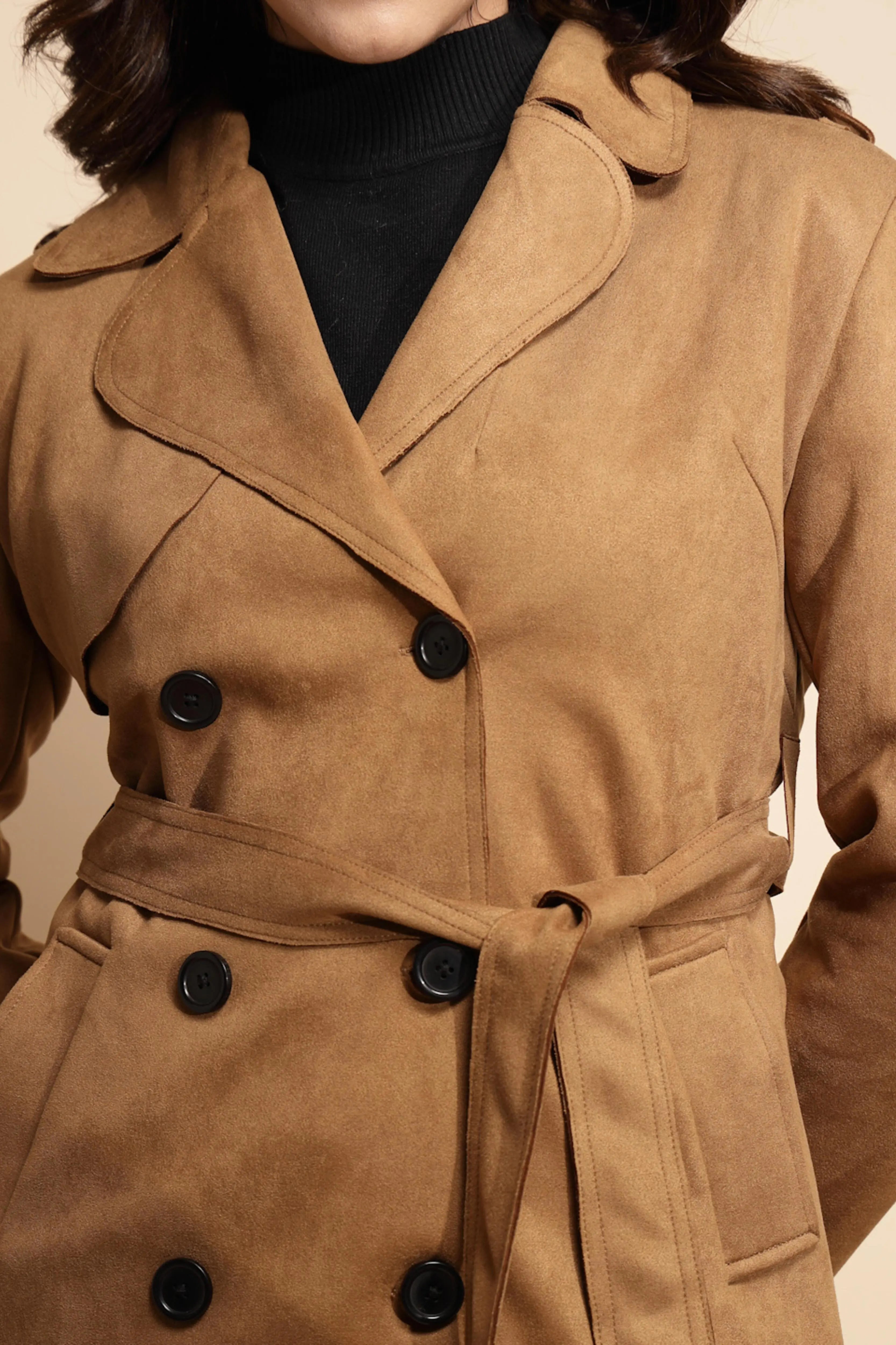 Brown Solid Wool Blend Coat - Global Republic