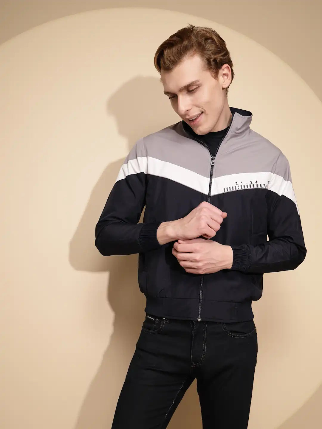 Navy Grey Solid cotton Jacket - Global Republic