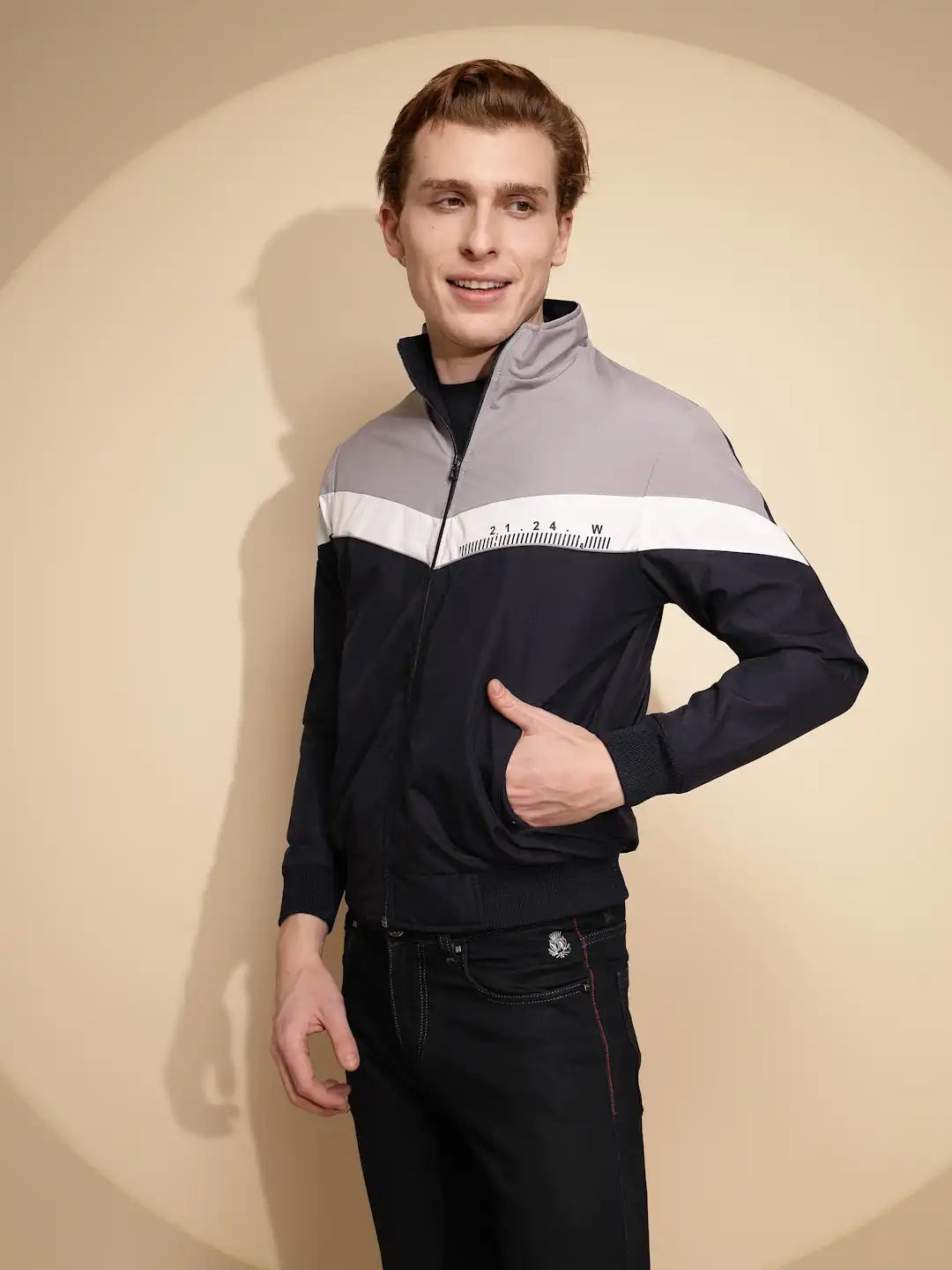 Navy Grey Solid cotton Jacket - Global Republic