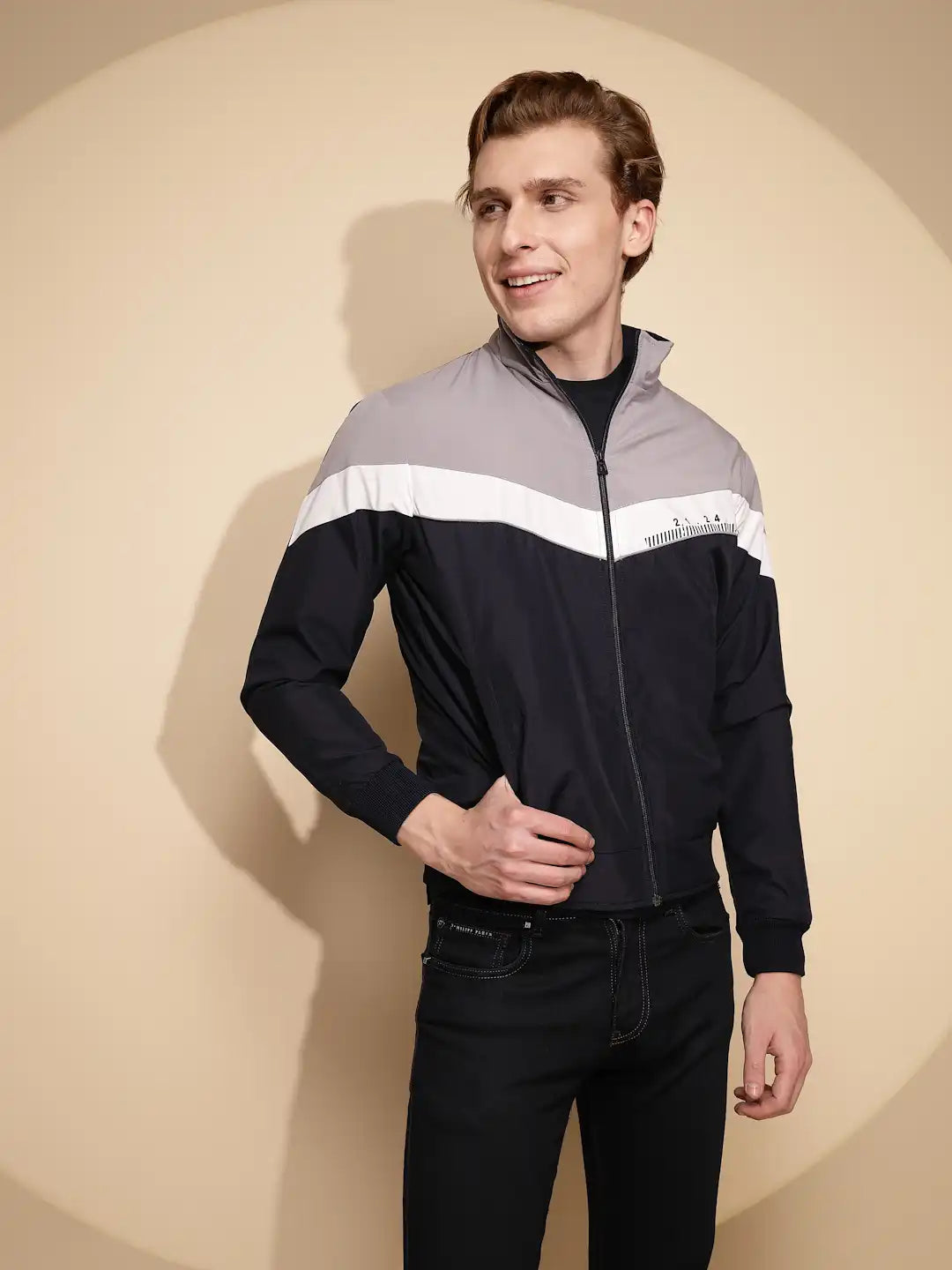 Navy Grey Solid cotton Jacket - Global Republic