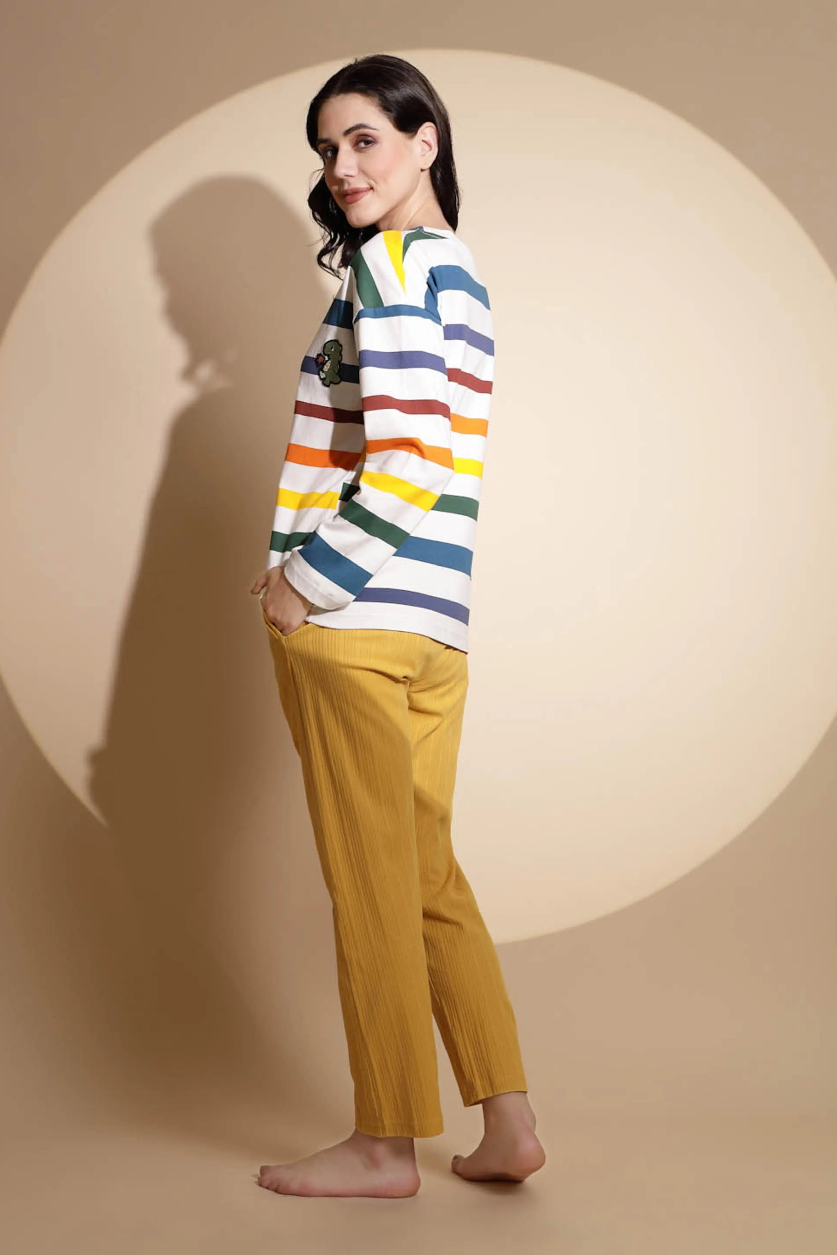 Multicolor Hosiery Striped Nightsuit - Global Republic