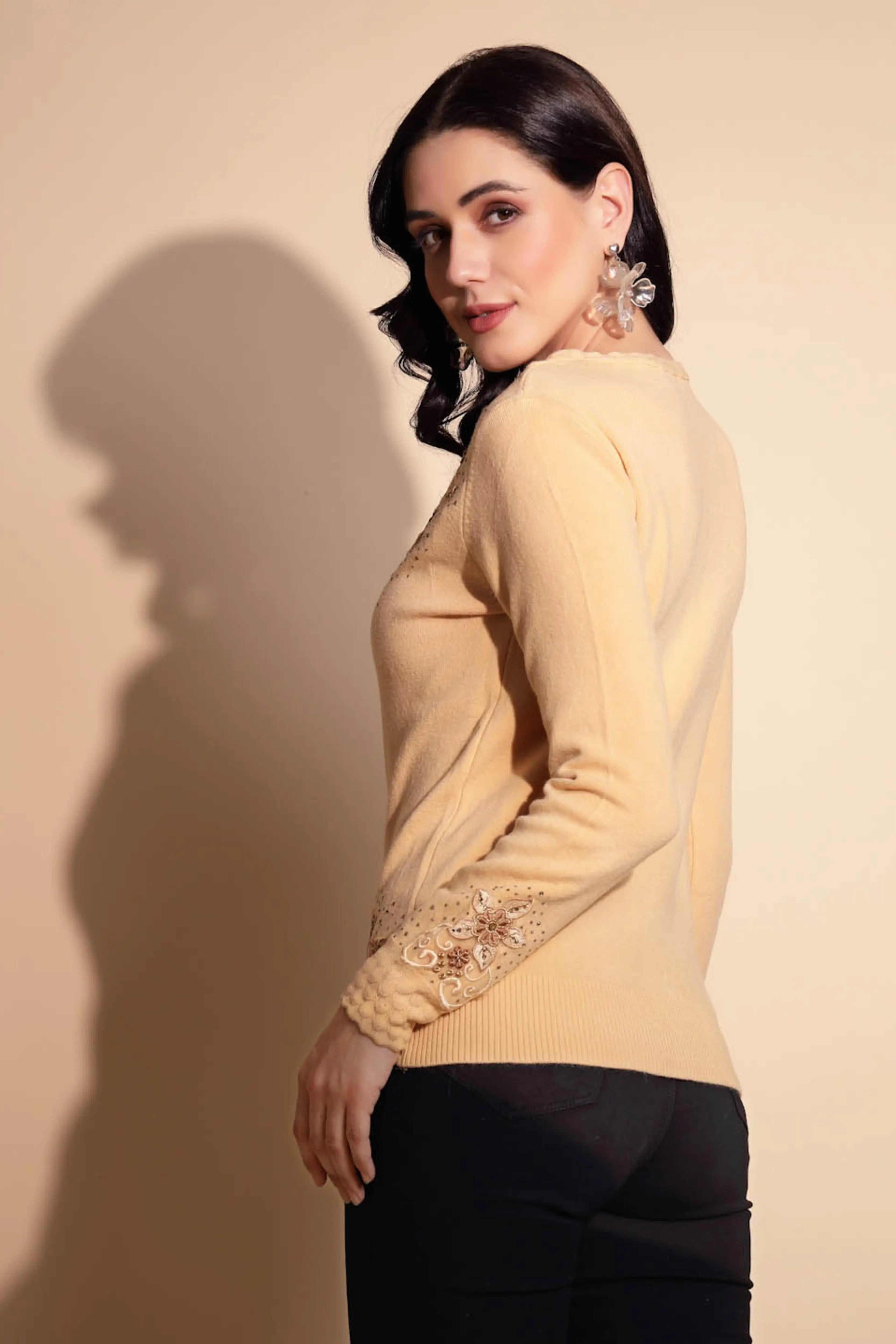 Beige Embroidery ester Cardigan - Global Republic
