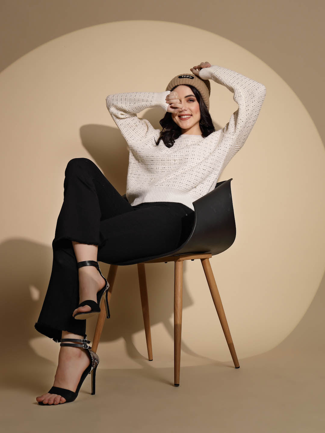 Off White Solid Knitted Pullover - Global Republic