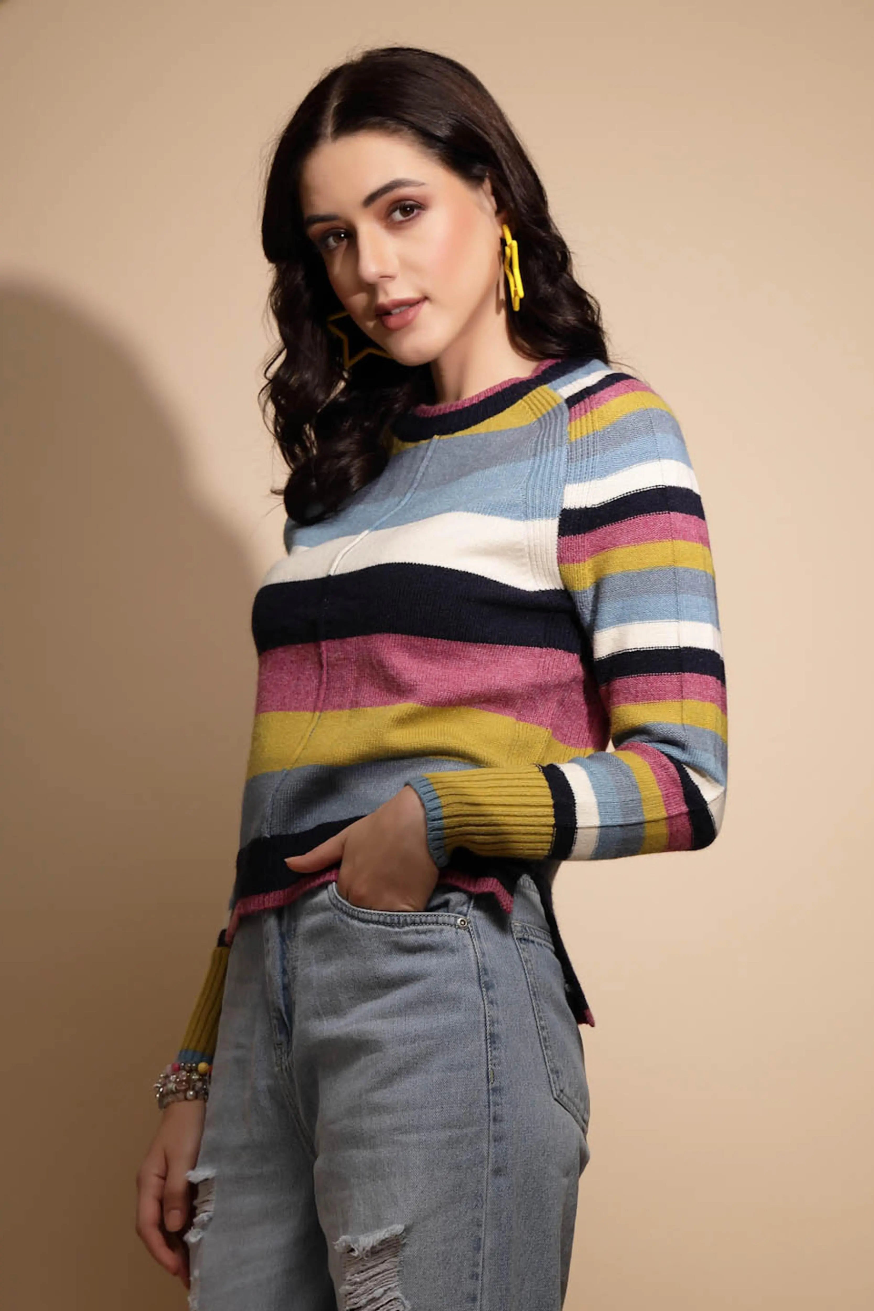 Multicolor Striped Knitted Pullover - Global Republic