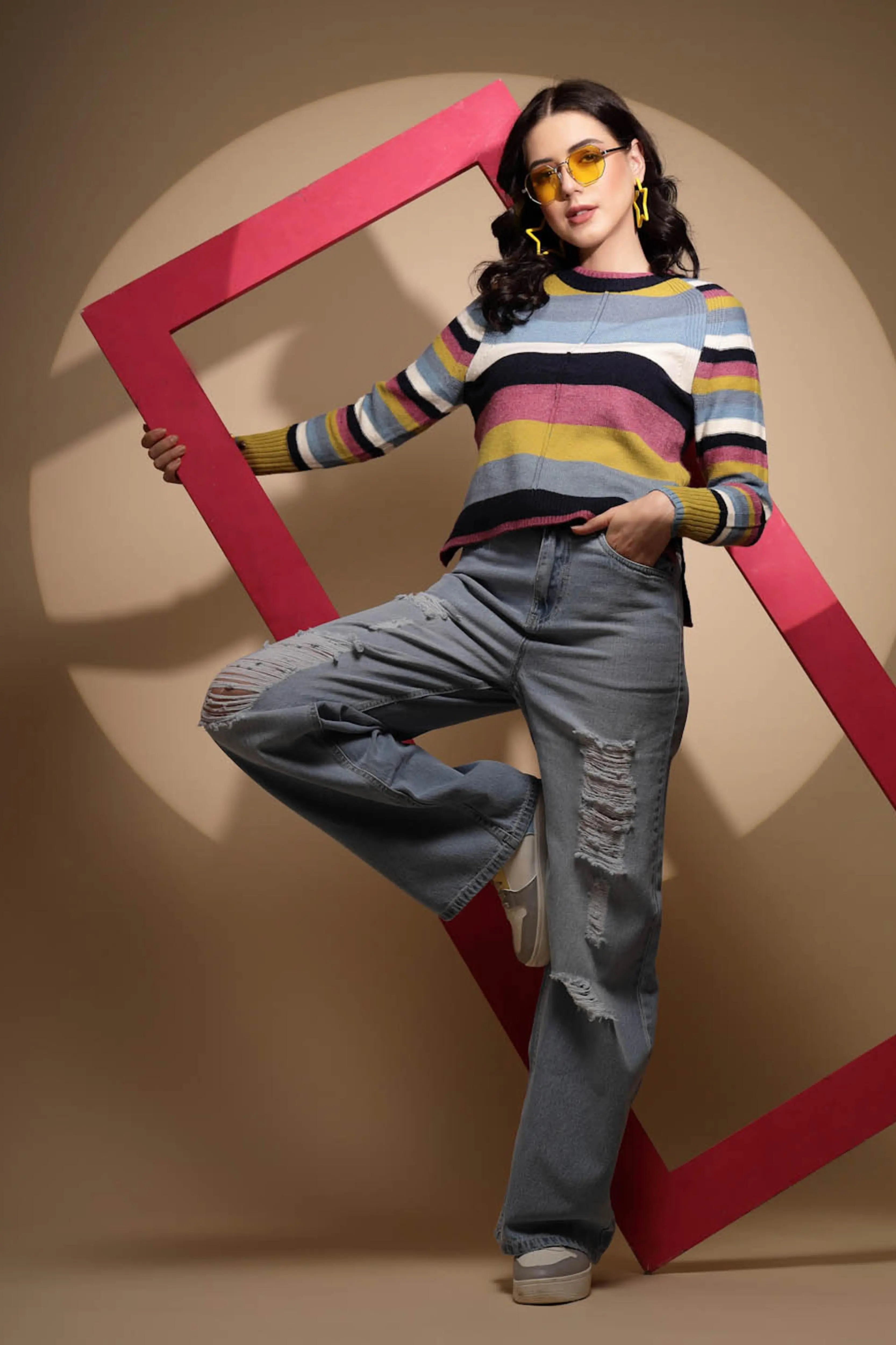 Multicolor Striped Knitted Pullover - Global Republic