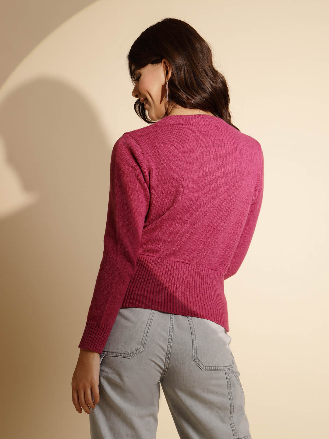 Pink Solid ester Cardigan - Global Republic