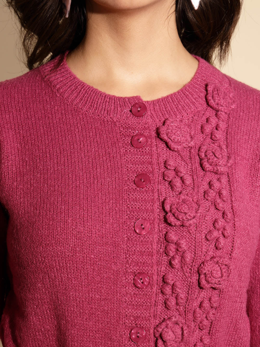 Pink Solid ester Cardigan - Global Republic