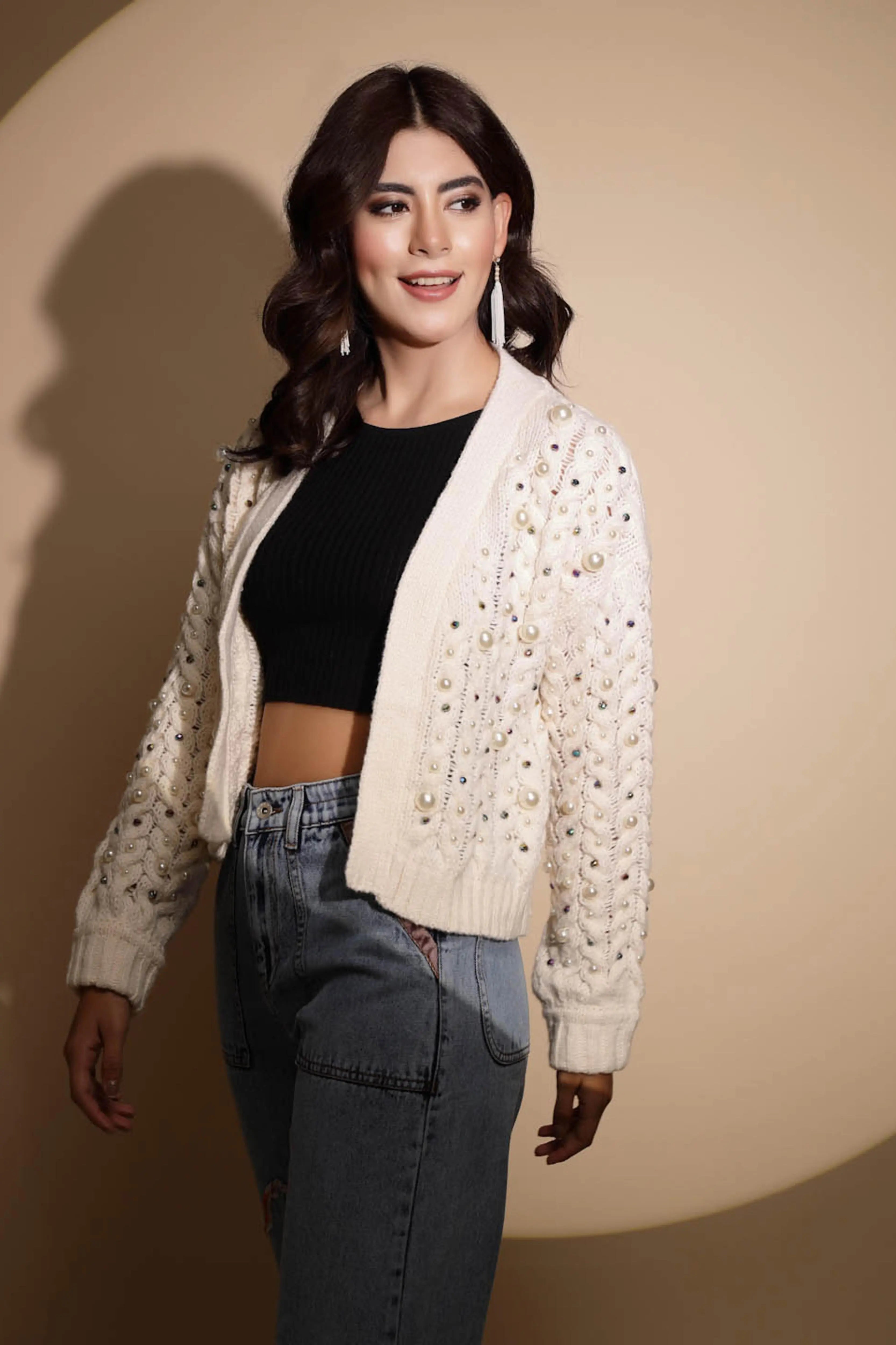 Off White Knitted Shrug - Global Republic