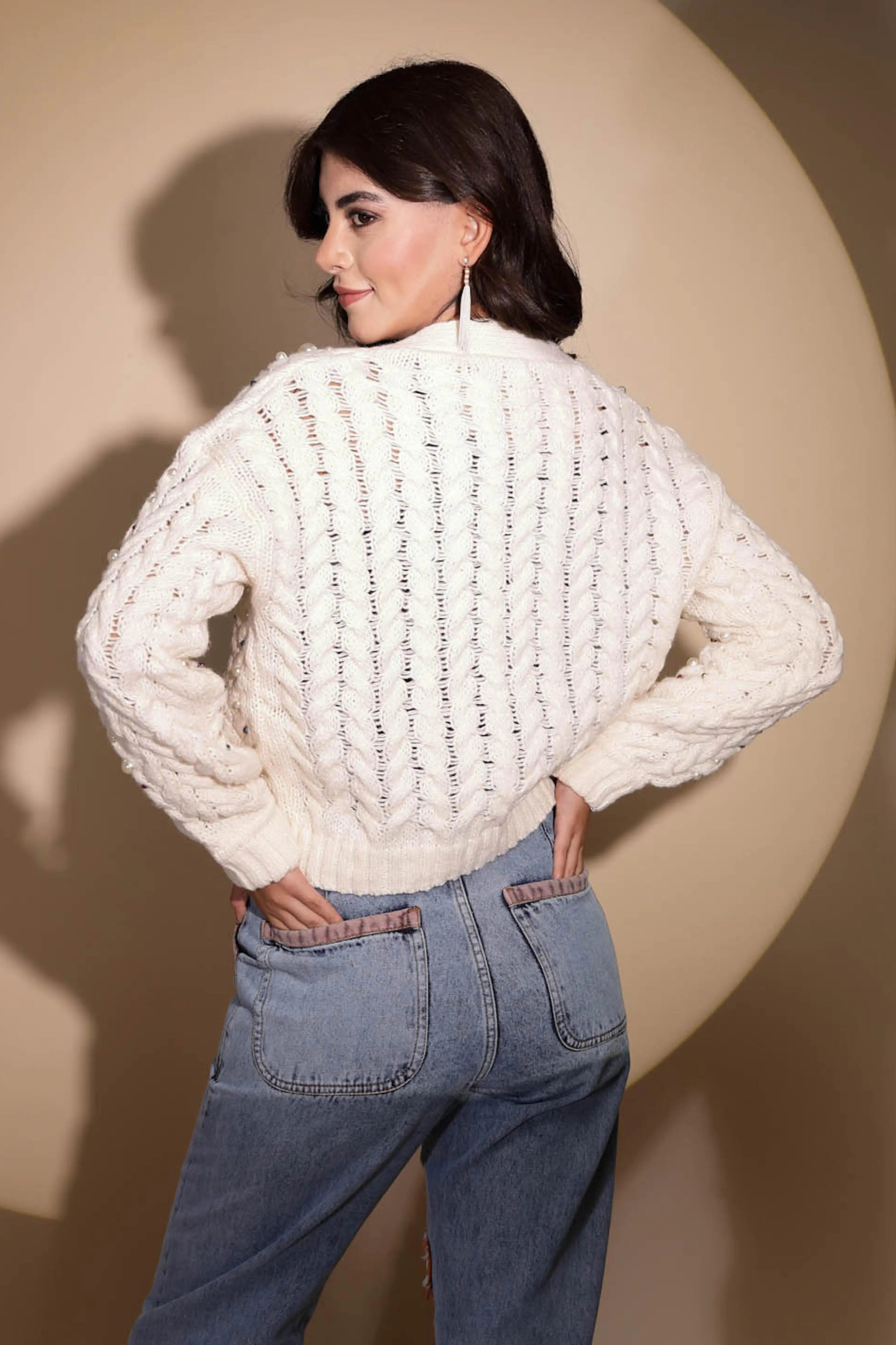 Off White Knitted Shrug - Global Republic