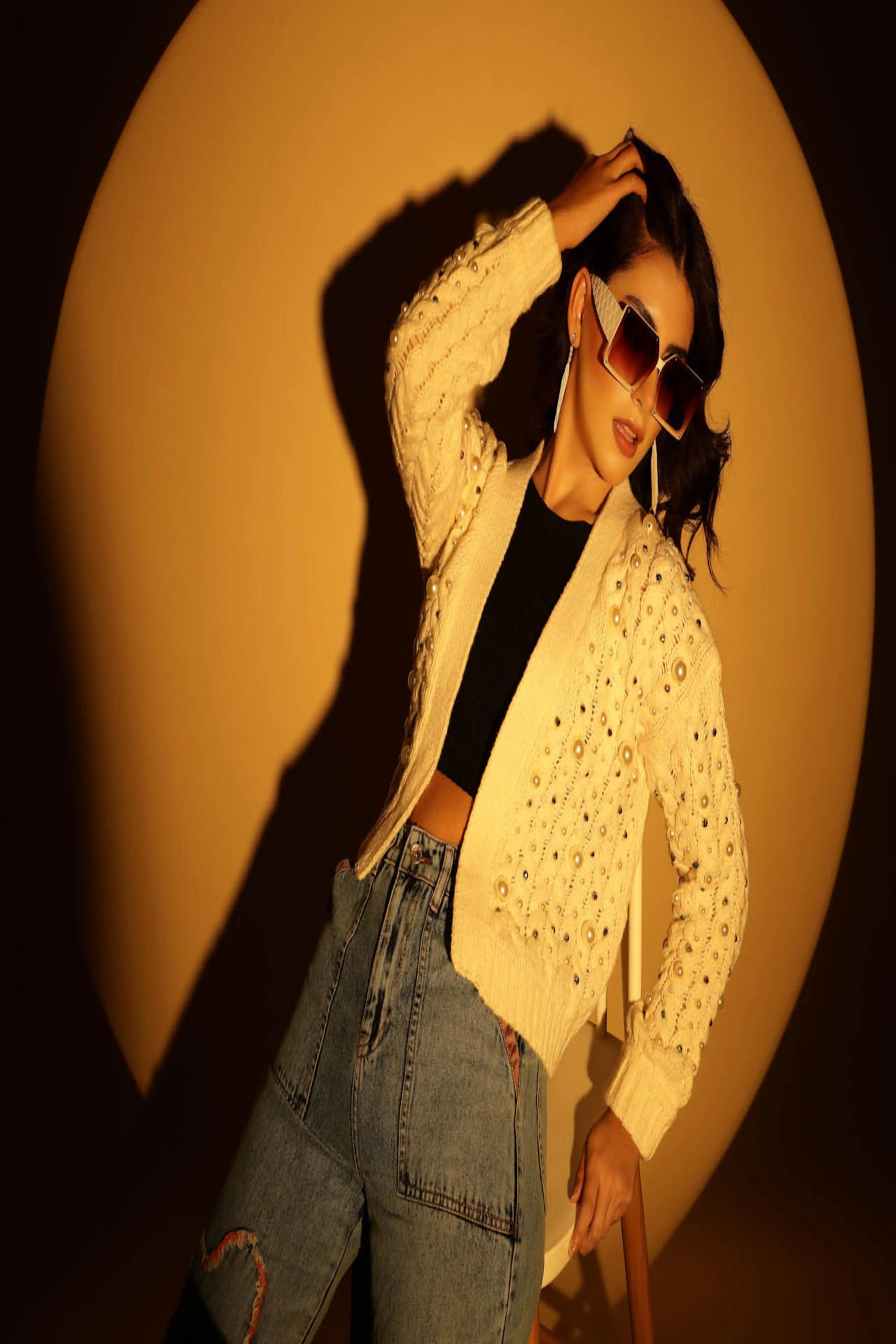 Off White Knitted Shrug - Global Republic