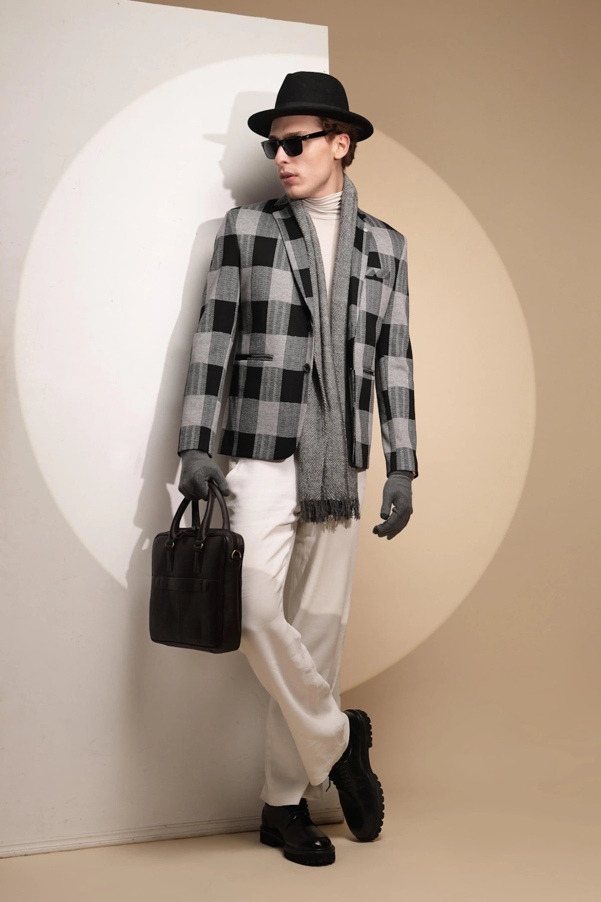 Black Color Block Full Sleeve Collar Neck cotton Blazer - Global Republic