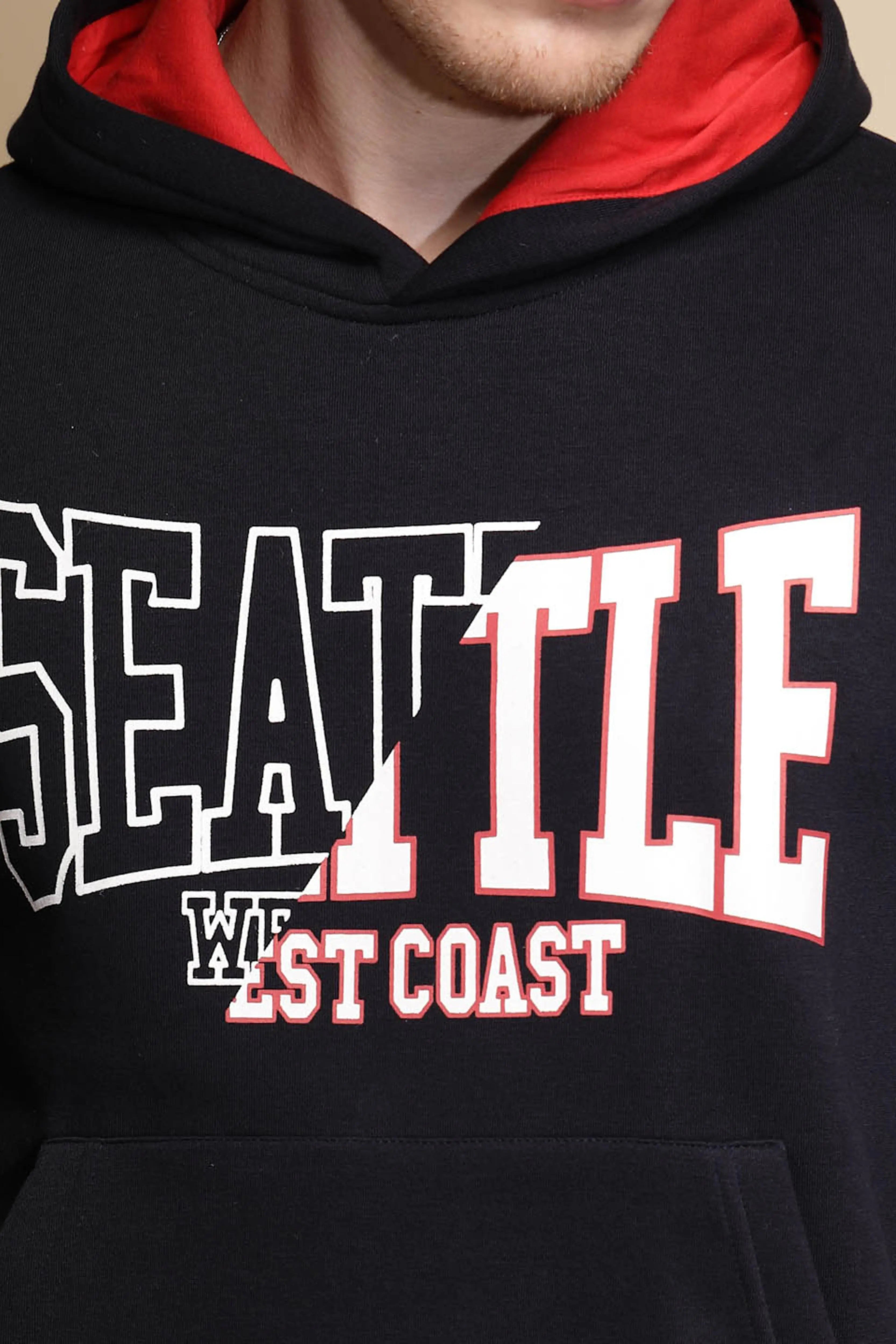 Navy Blue Solid Full Sleeve Fleece Hooded Sweatshirt - Global Republic