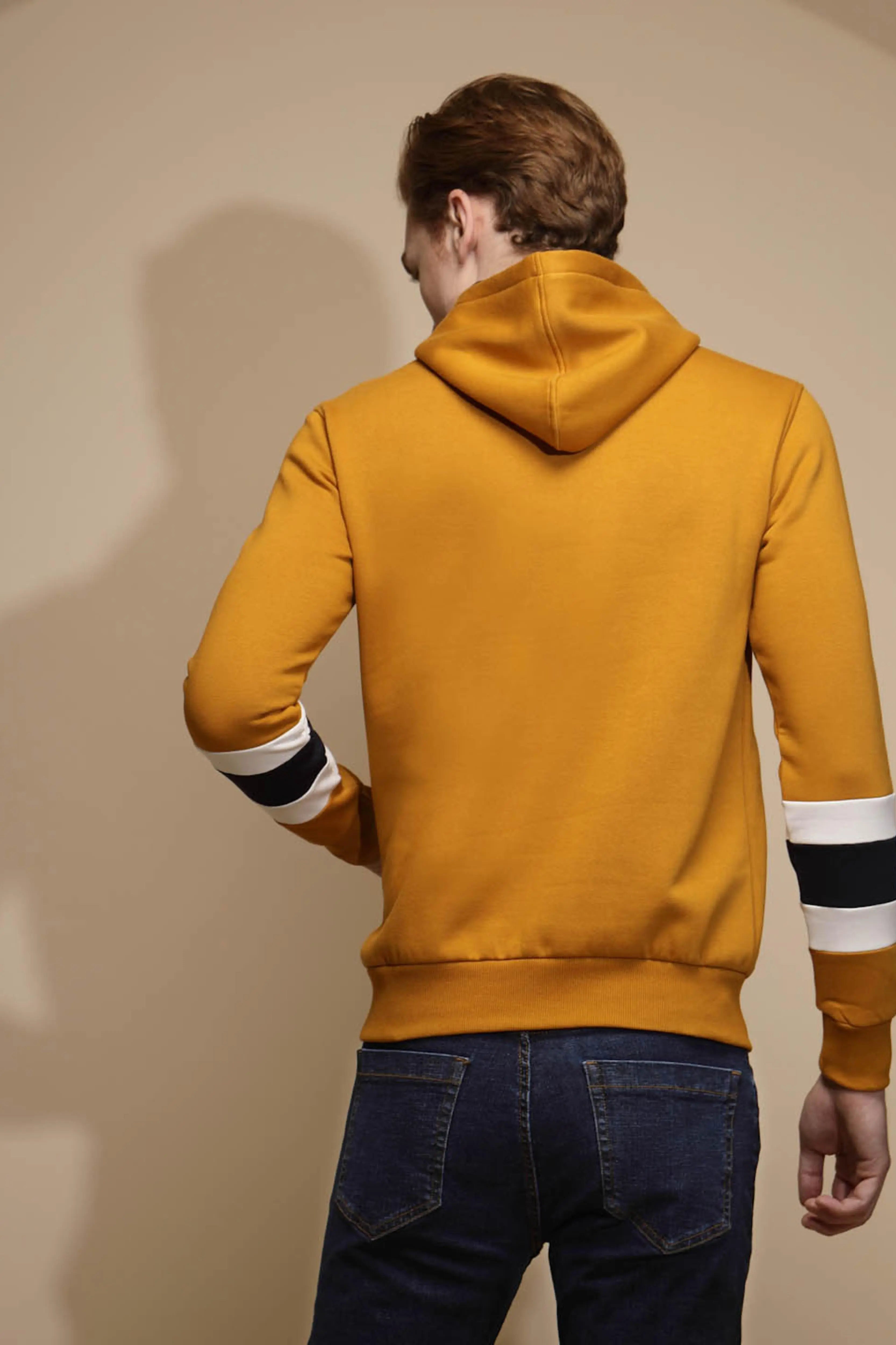 Mustard Solid Hosiery Hooded Sweatshirt - Global Republic