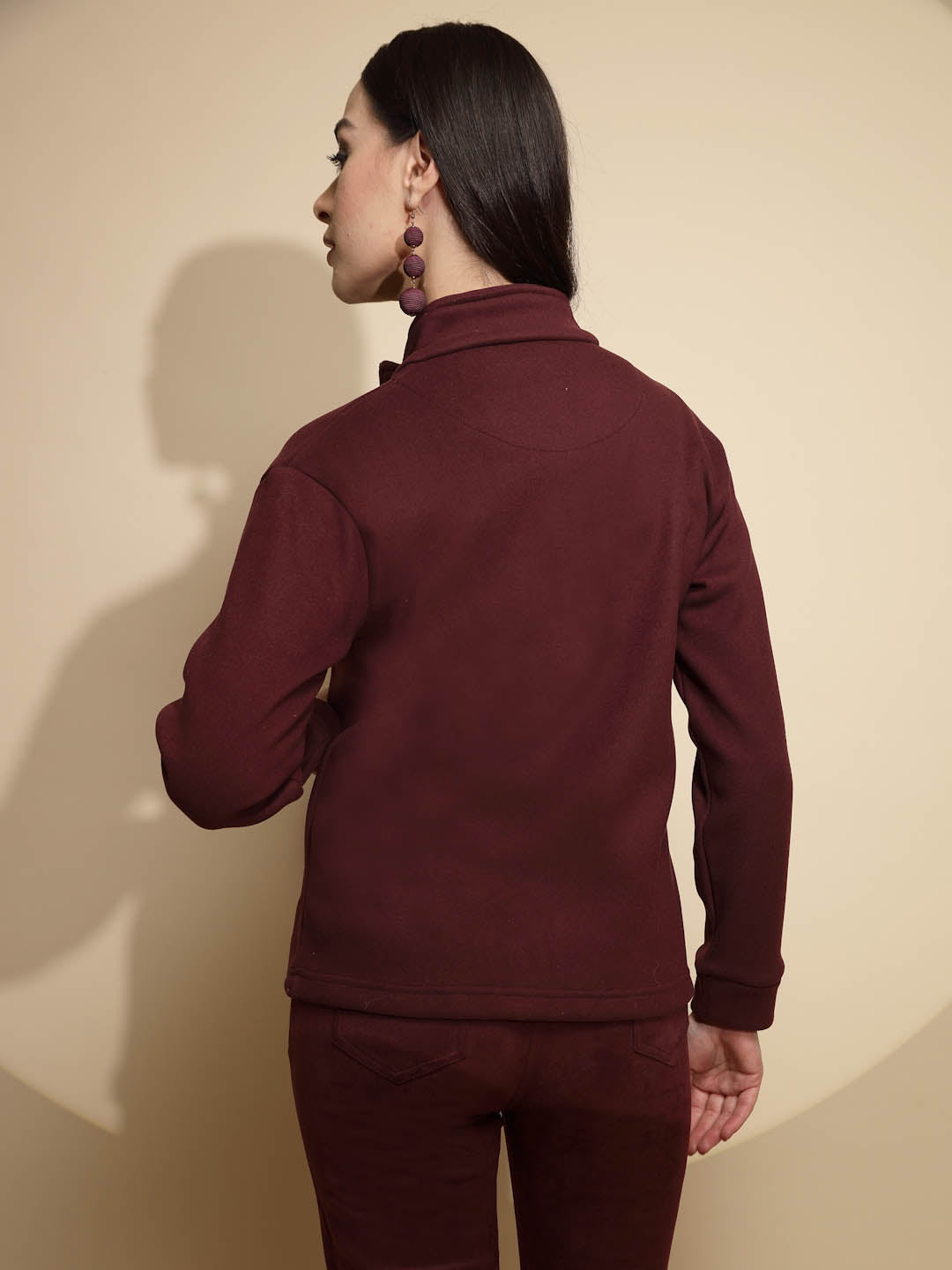Solid Wine Full Sleeve Turtle Neck Fleece Sweatshirt - Global Republic