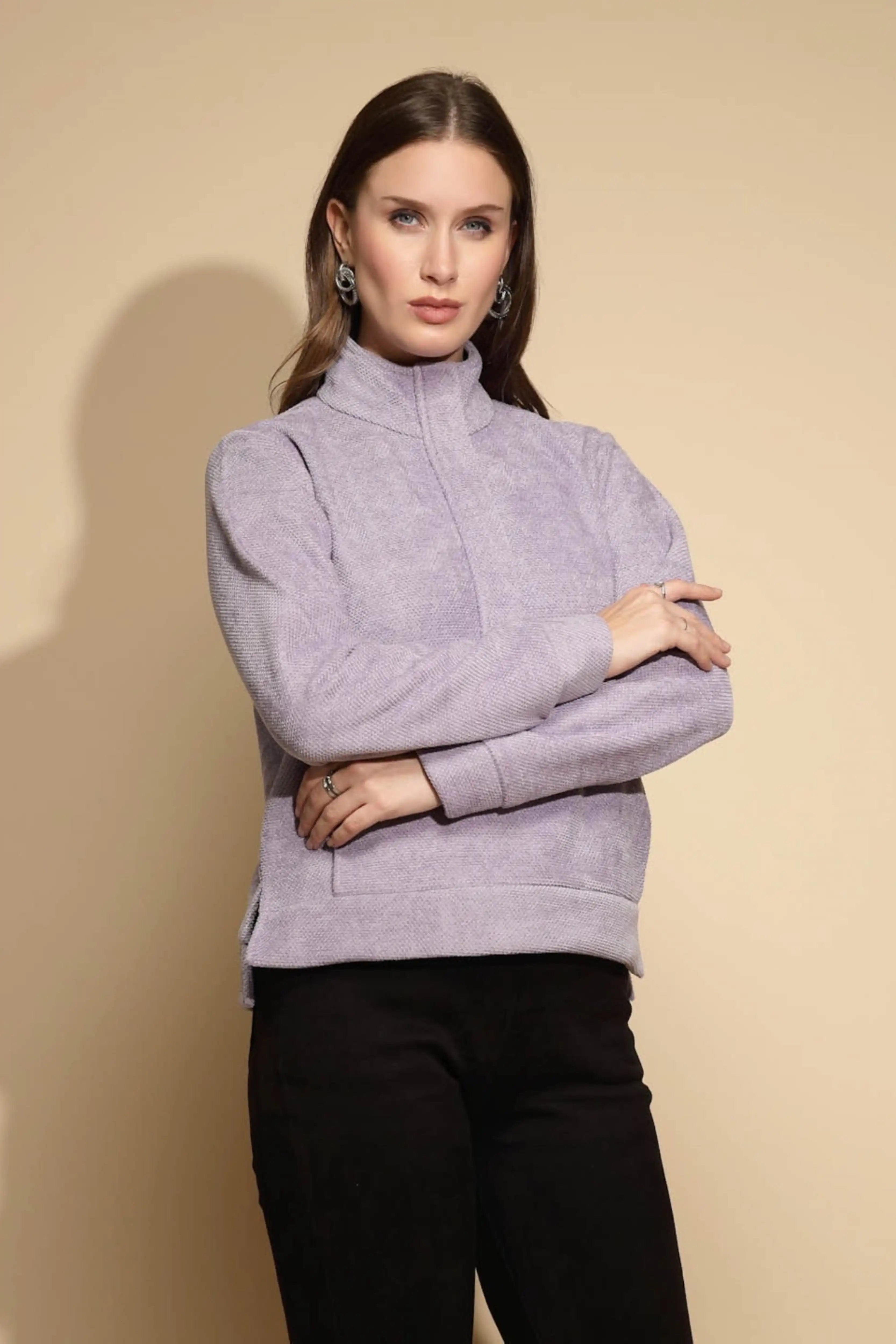 Lilac Solid Fleece Sweatshirt