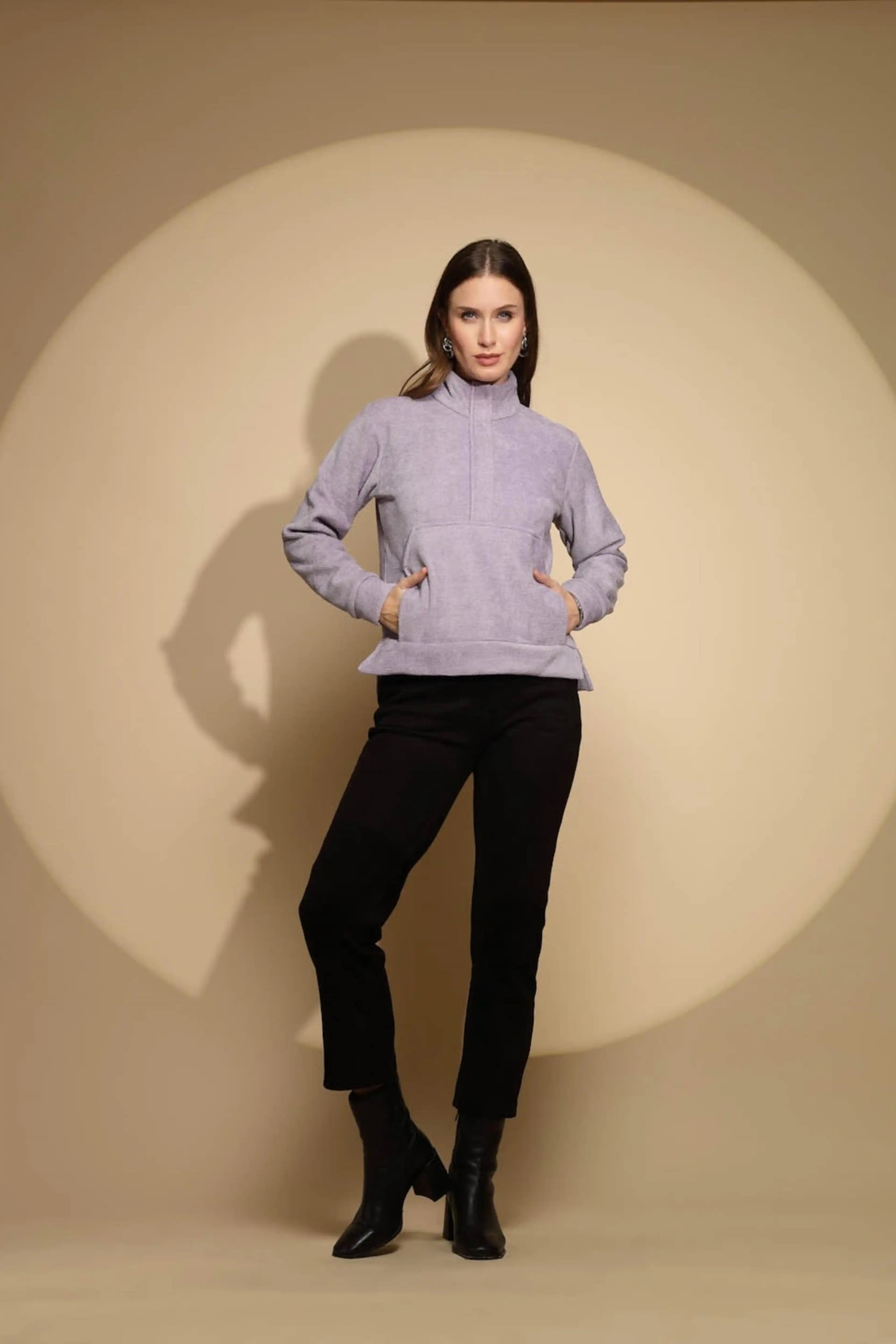 Lilac Solid Fleece Sweatshirt