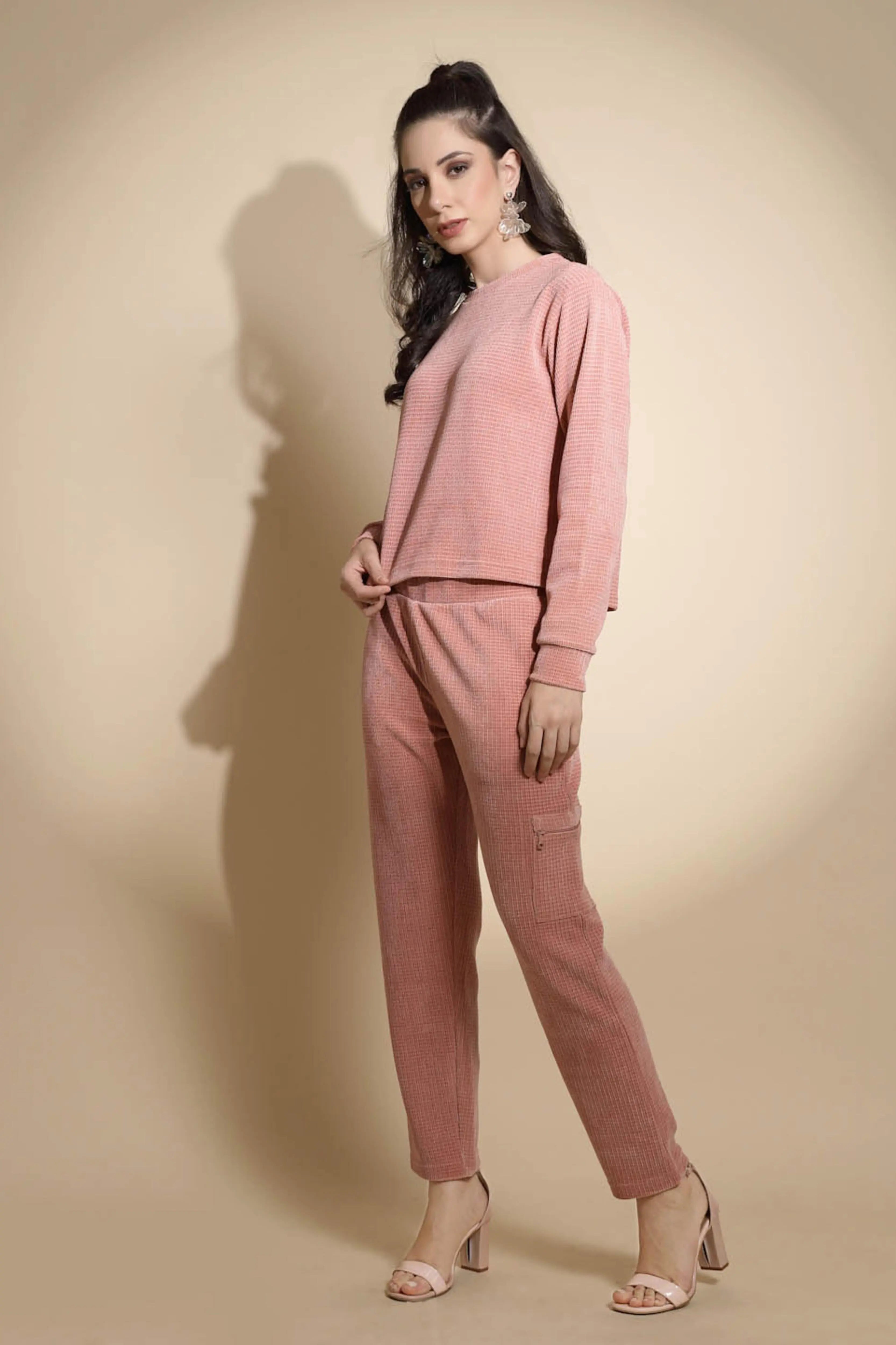 Pink Solid Cotton Blend Co-ord Set - Global Republic