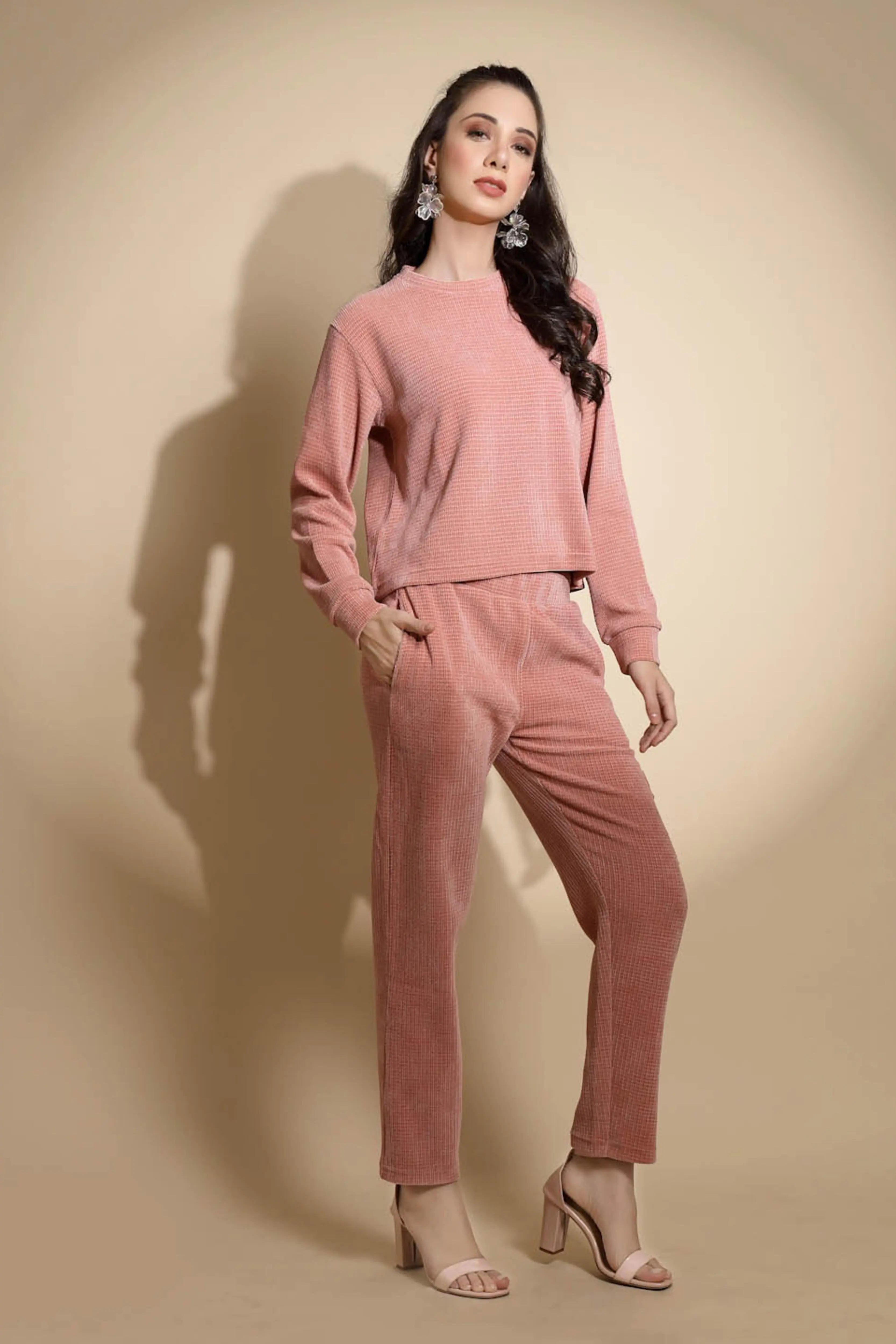 Pink Solid Cotton Blend Co-ord Set - Global Republic