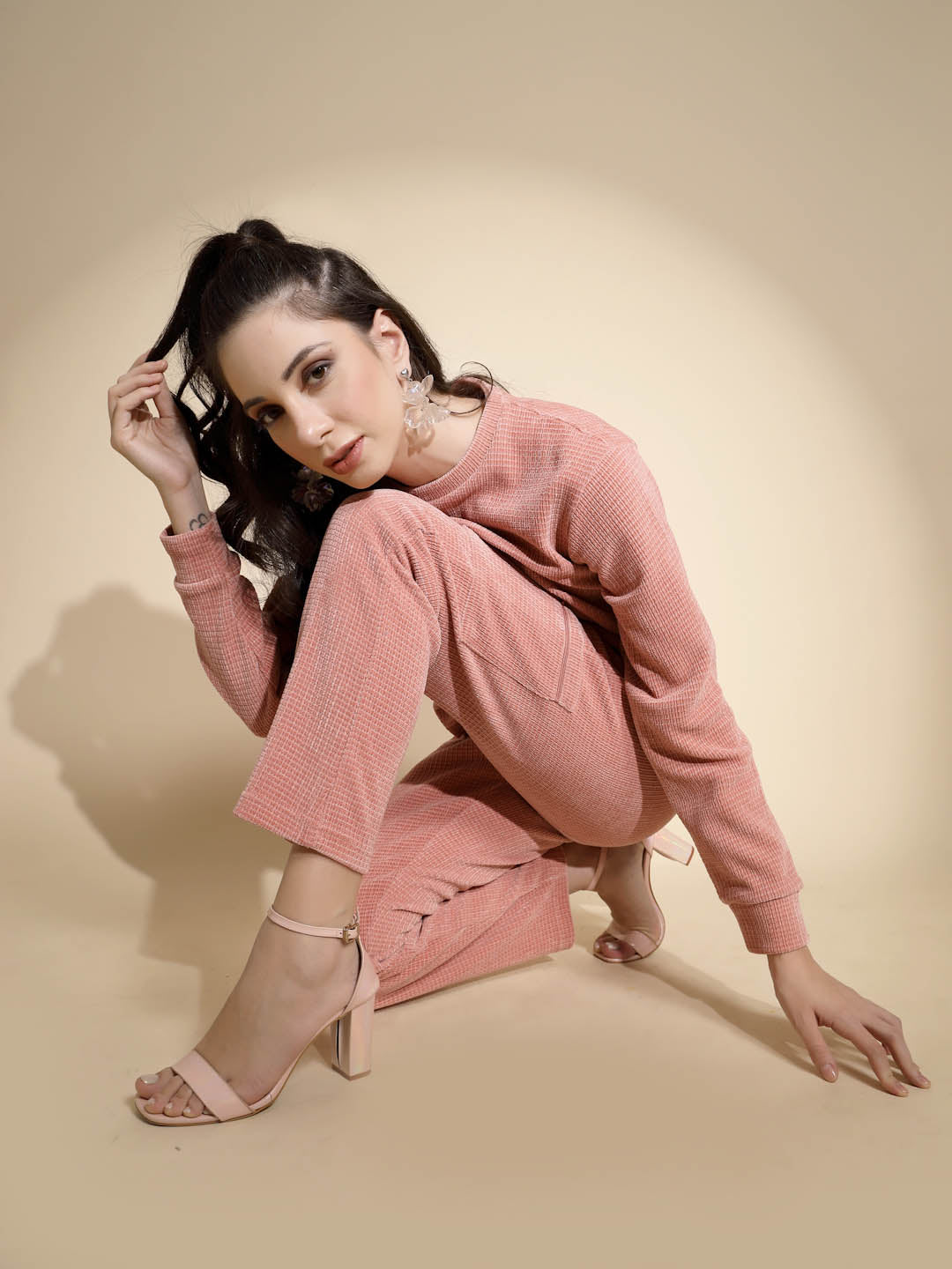 Pink Solid Cotton Blend Co-ord Set - Global Republic