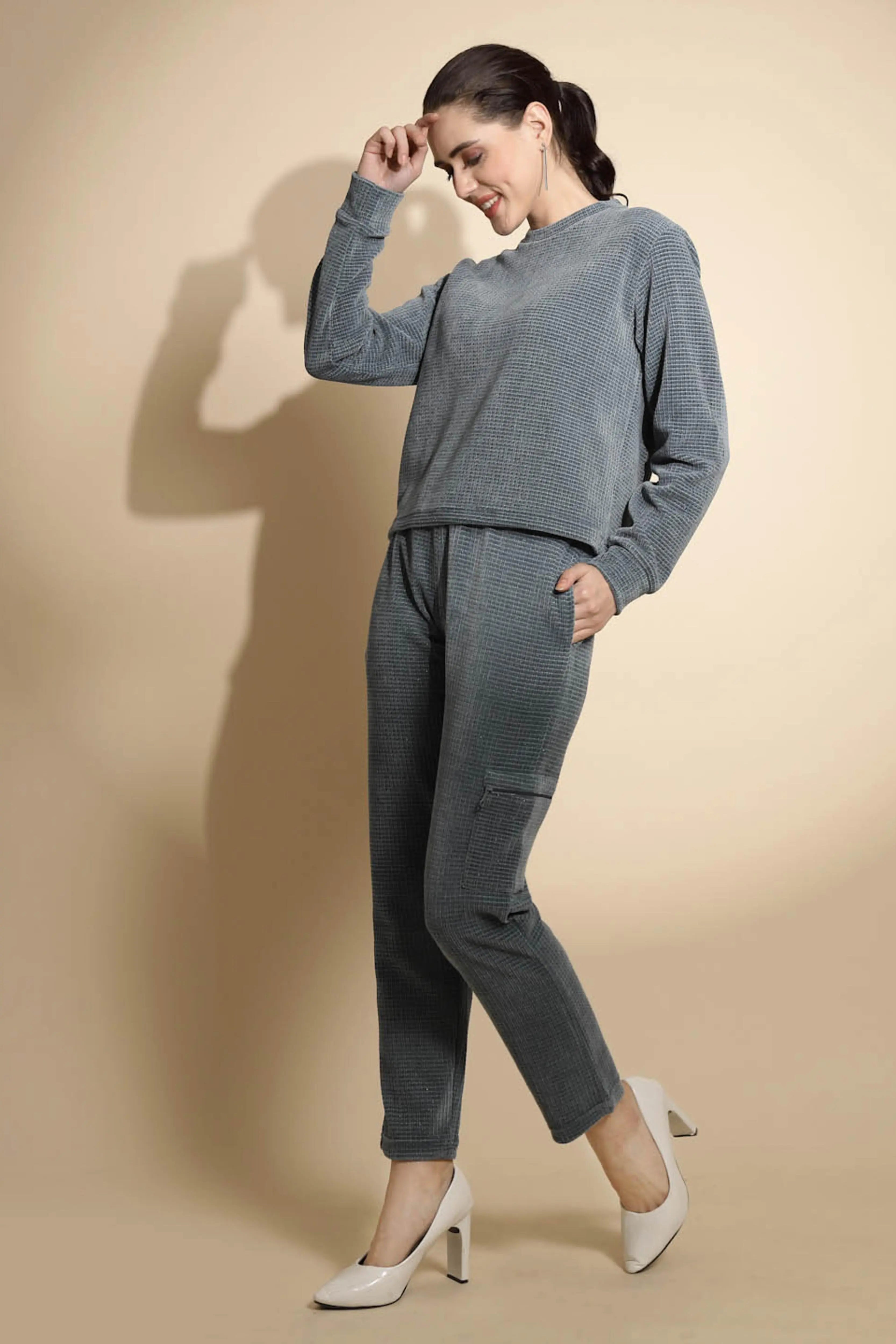 Teal Solid Cotton Blend Co-ord Set - Global Republic