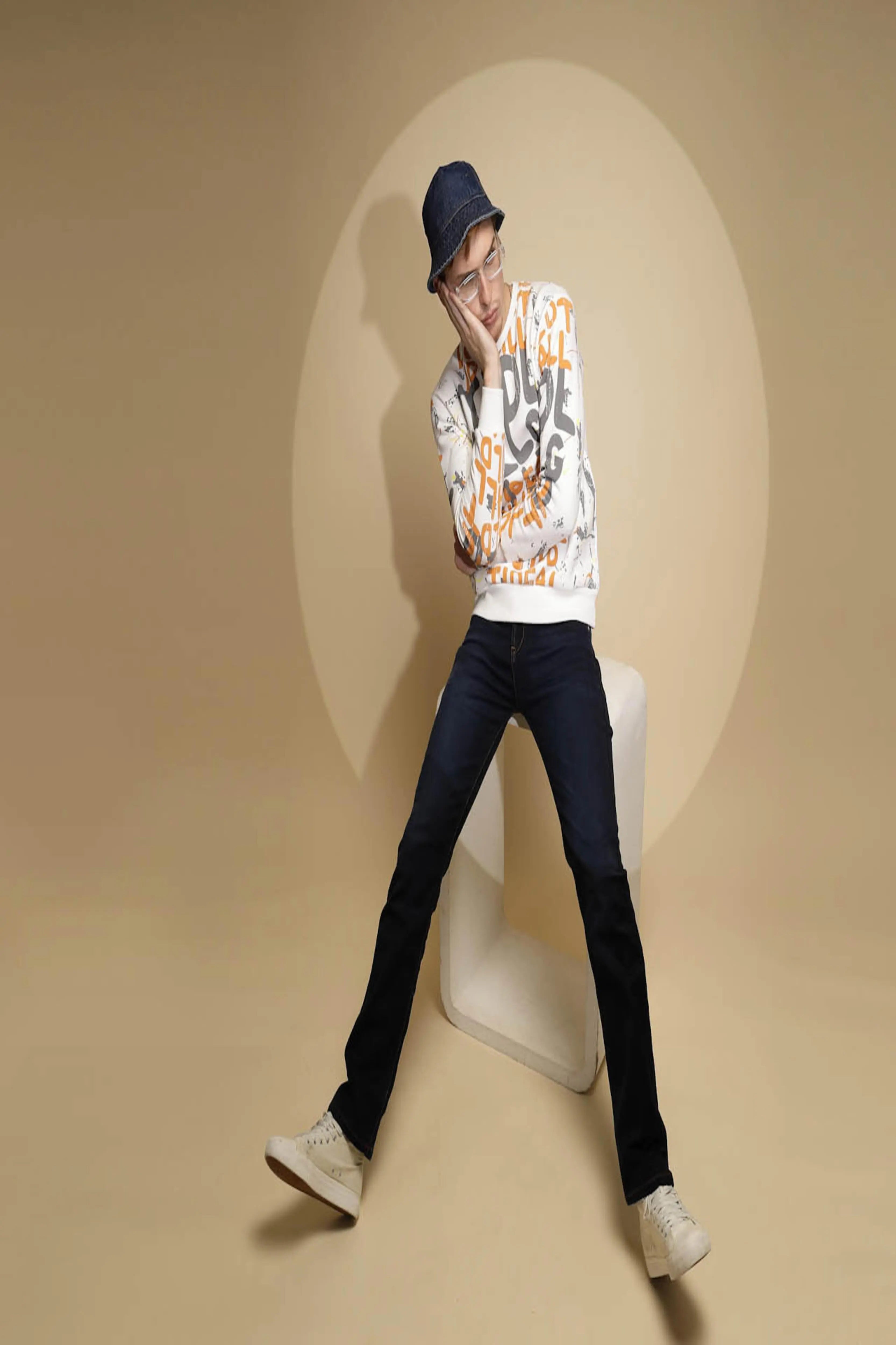 Dark Blue Solid Mid Rise Straight Fit Cotton Blend Jeans - Global Republic