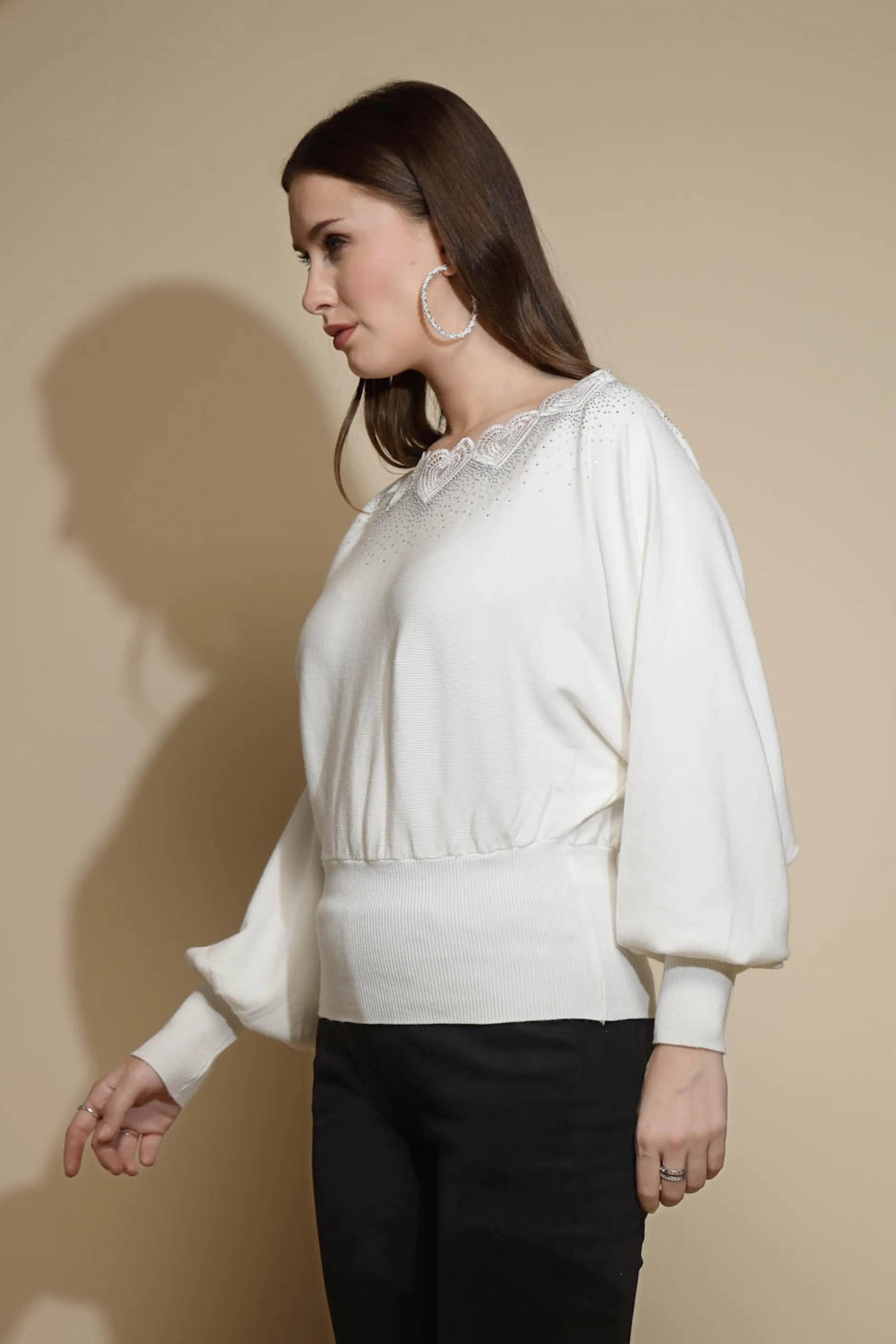 White Embellished Pullover - Global Republic