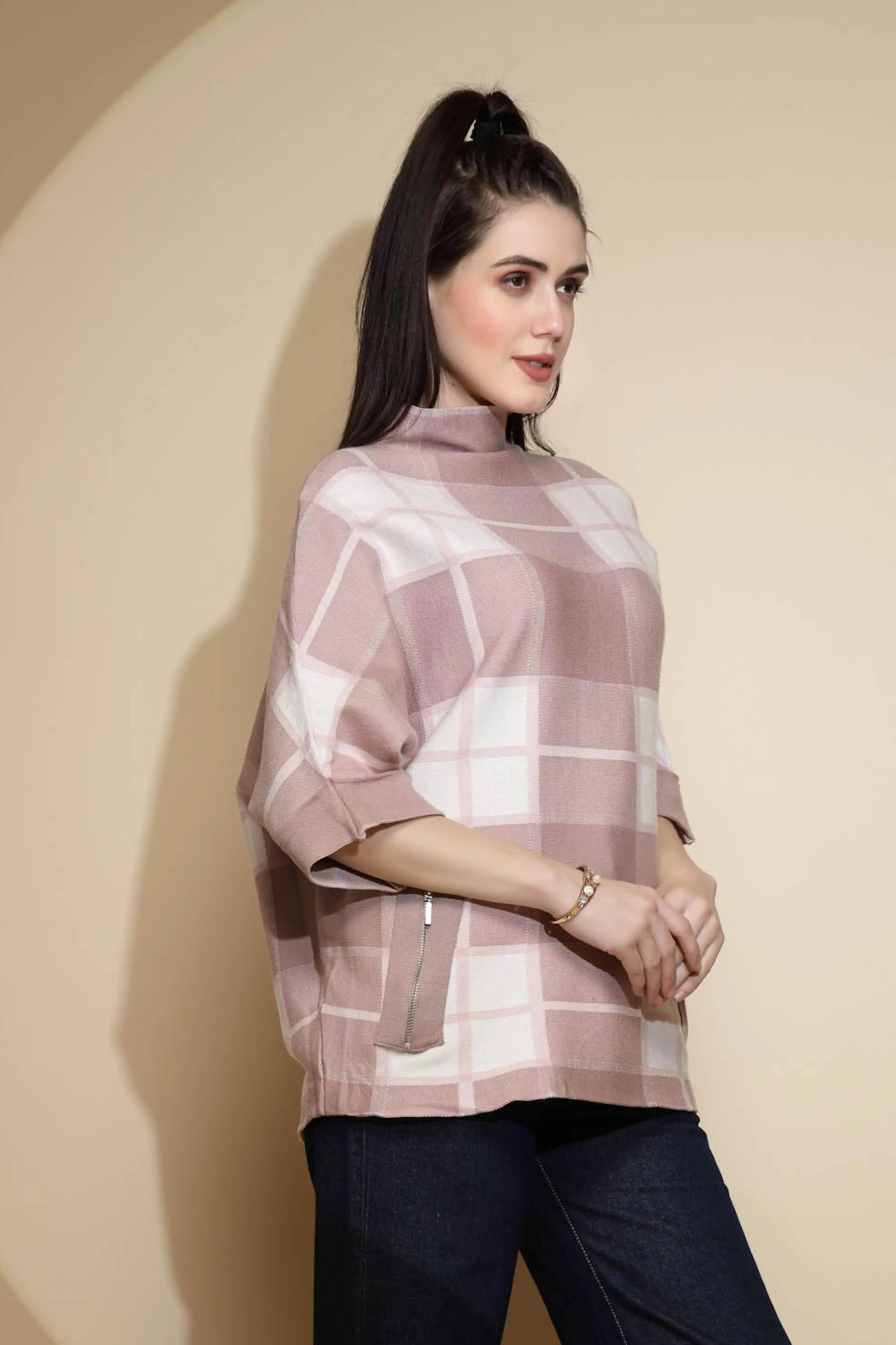 Pink Check Acrylic Pullover - Global Republic