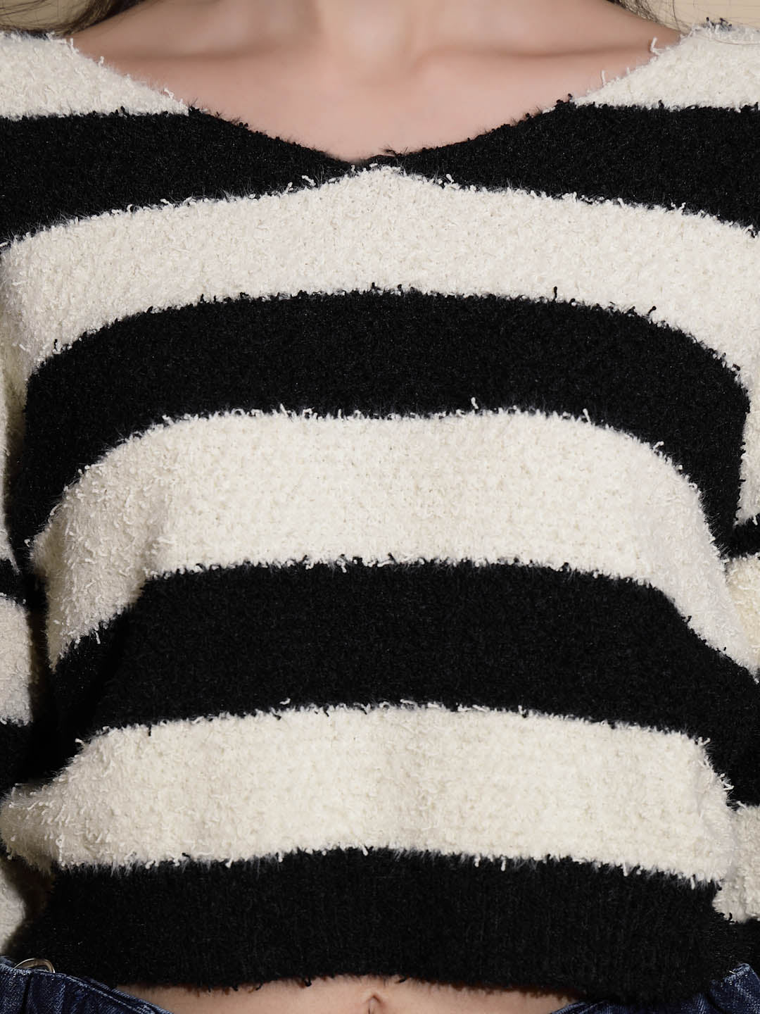 Black & Cream Striped Acrylic Pullover - Global Republic