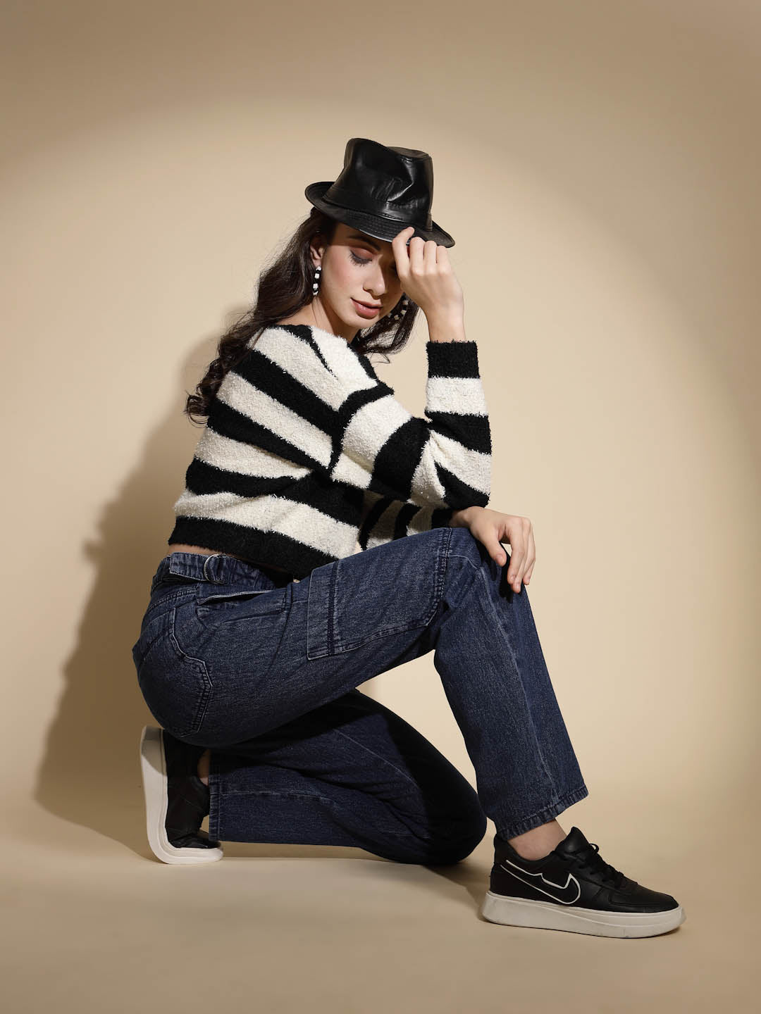 Black & Cream Striped Acrylic Pullover - Global Republic