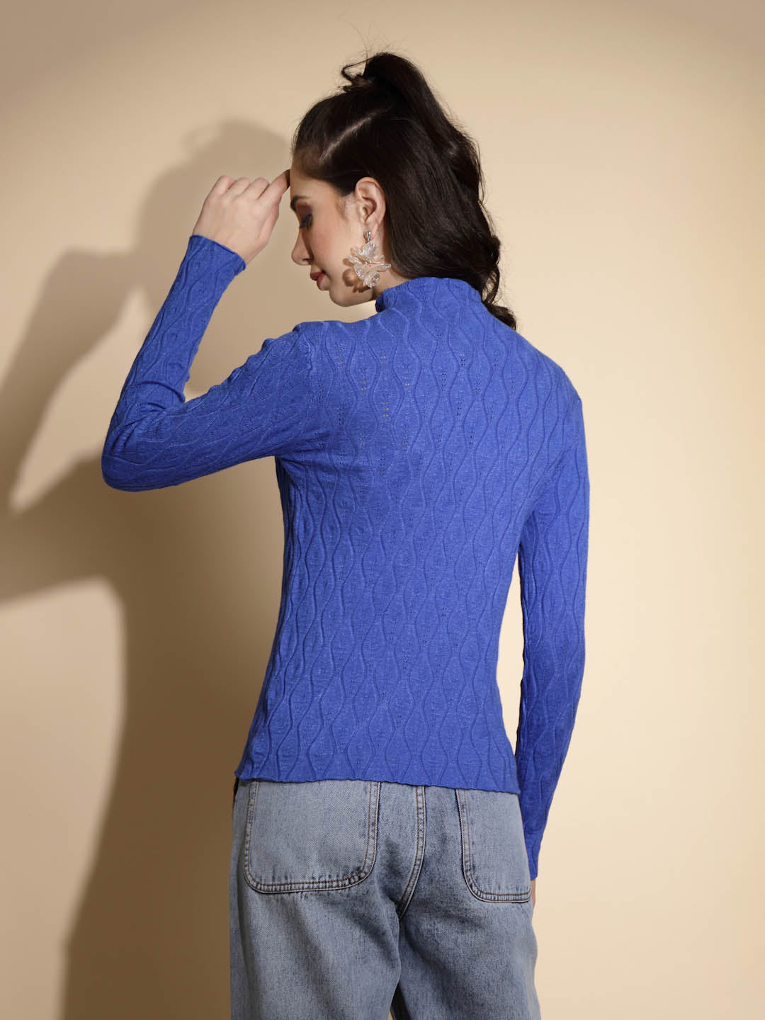 Blue Solid Knitted Skivvy - Global Republic
