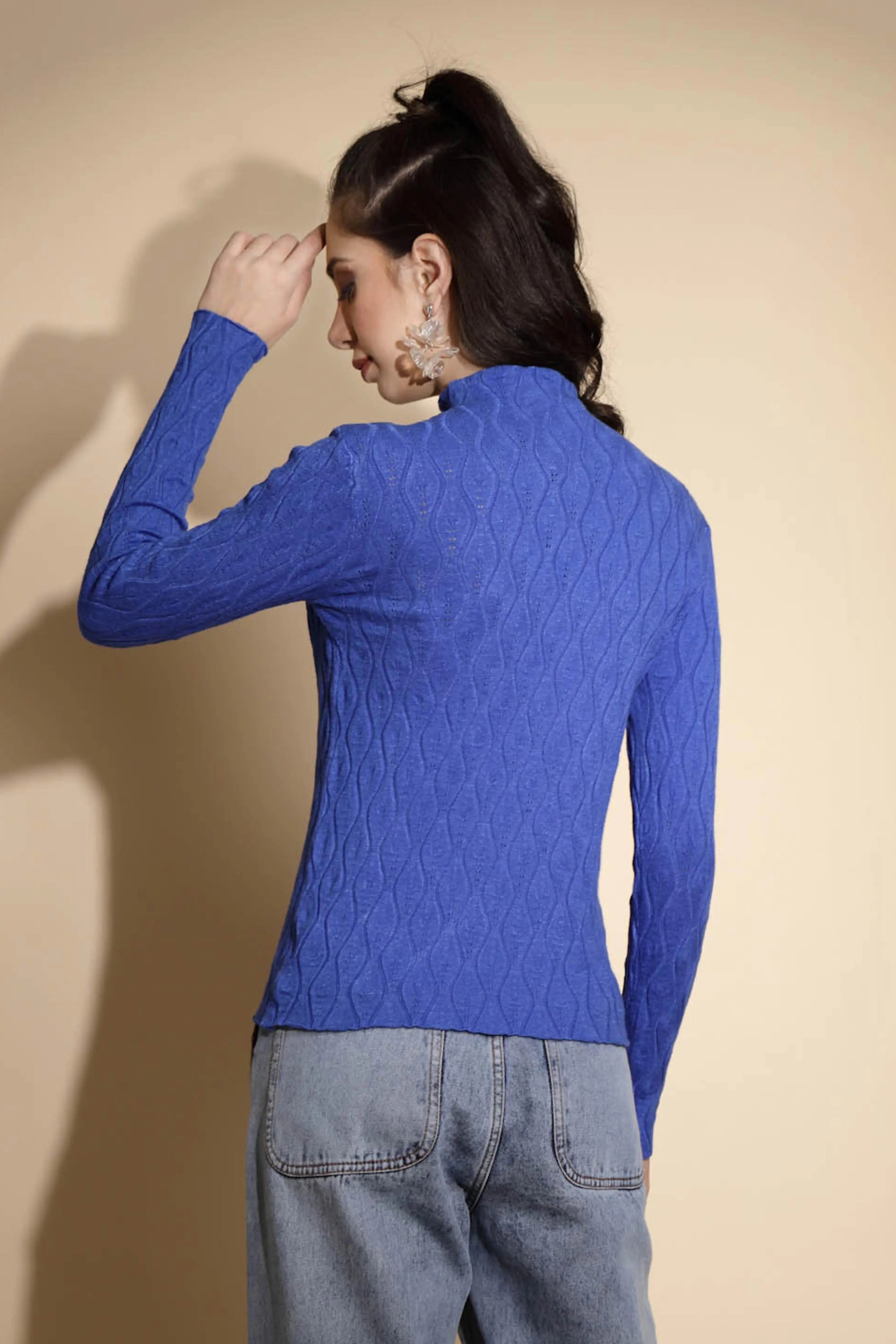 Blue Solid Knitted Skivvy - Global Republic