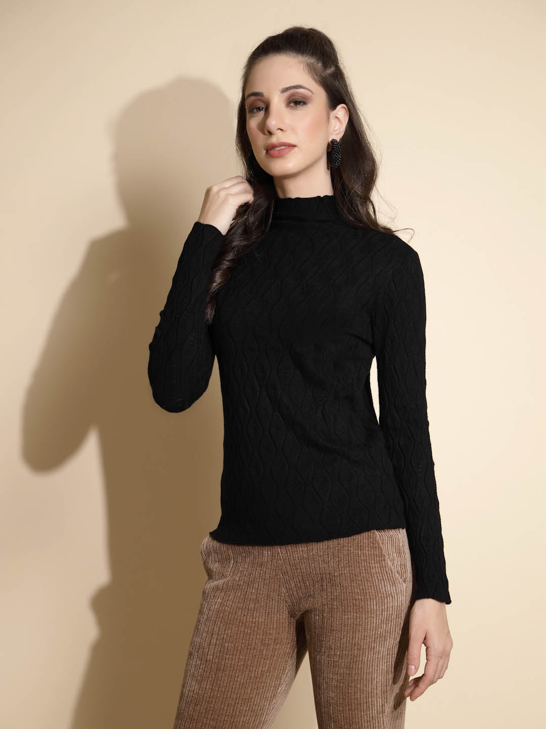 Black Solid Knitted Skivvy - Global Republic