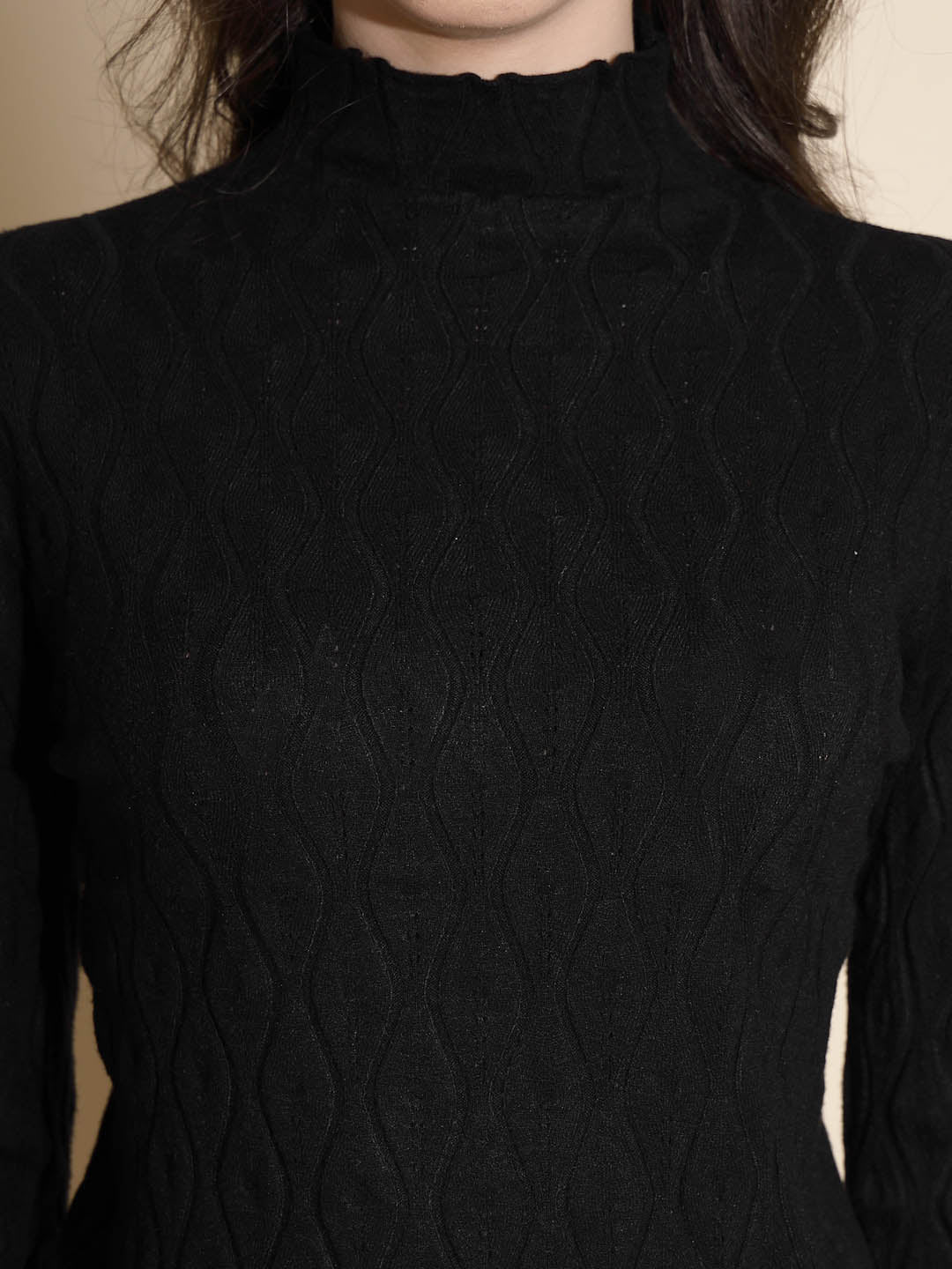 Black Solid Knitted Skivvy - Global Republic