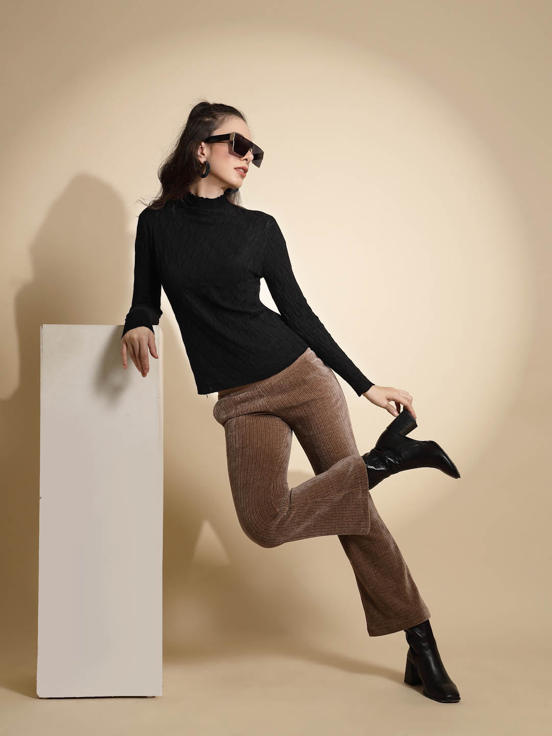 Black Solid Knitted Skivvy - Global Republic