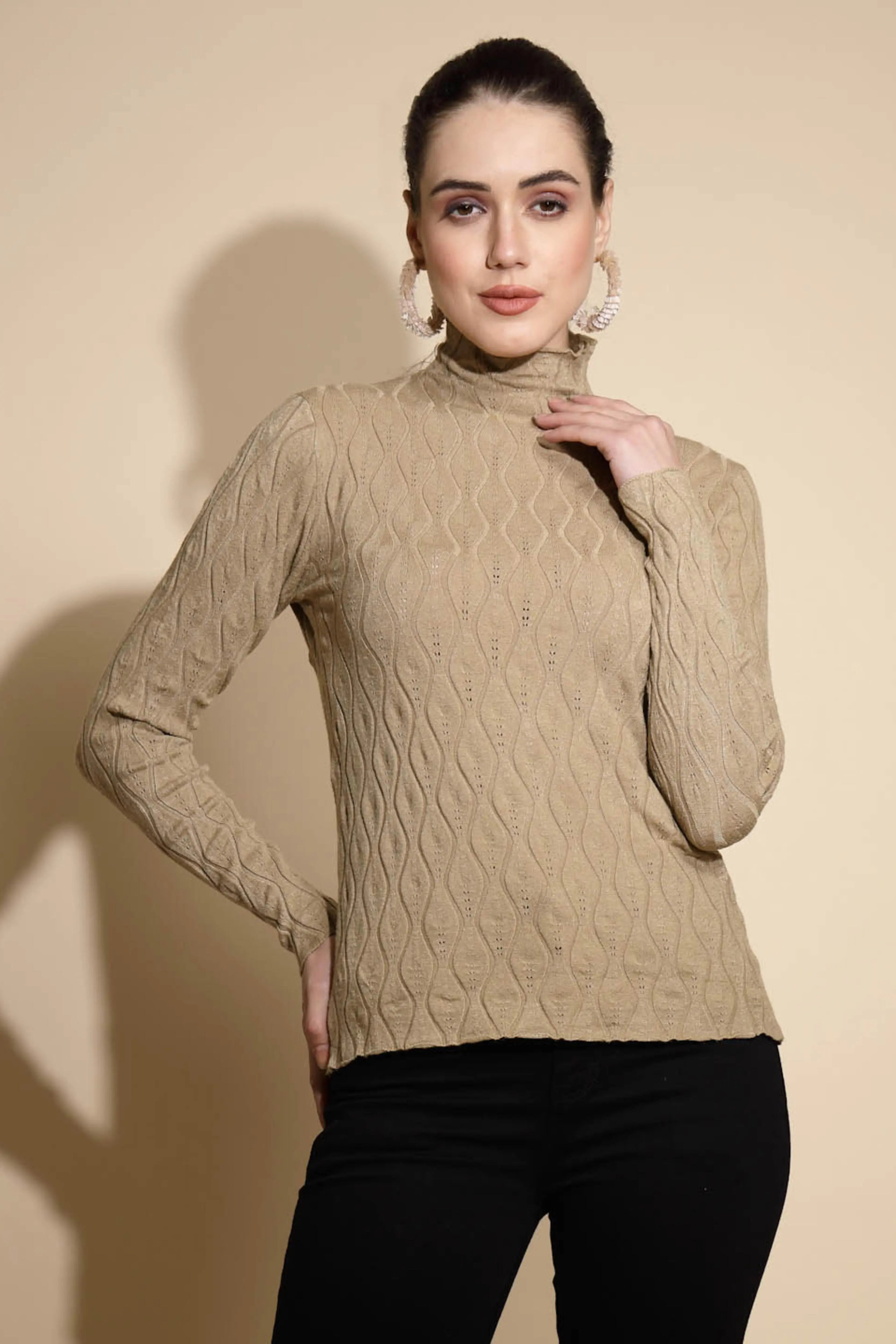 Khaki Solid Knitted Slim Fit Skivvy - Global Republic