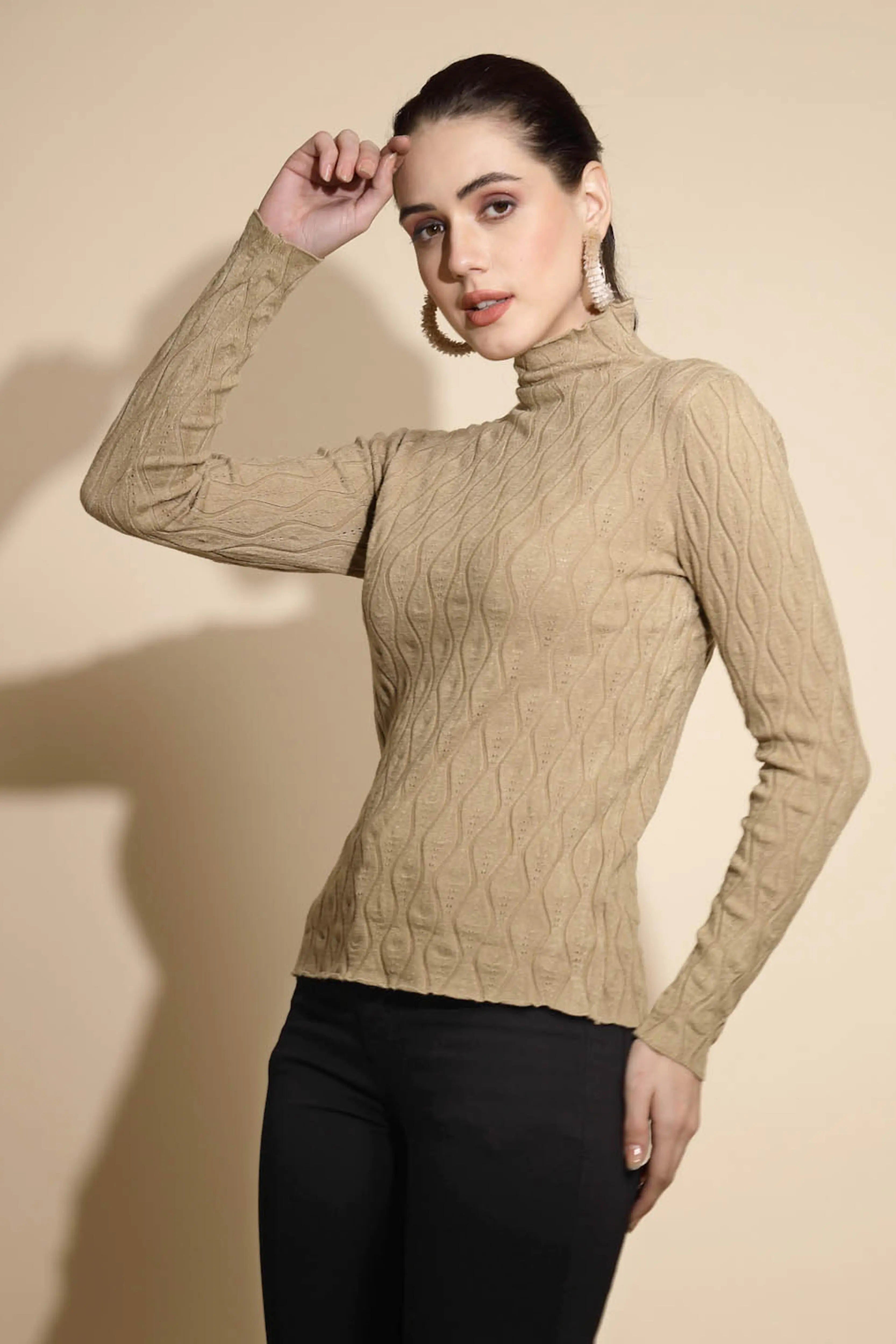 Khaki Solid Knitted Slim Fit Skivvy - Global Republic