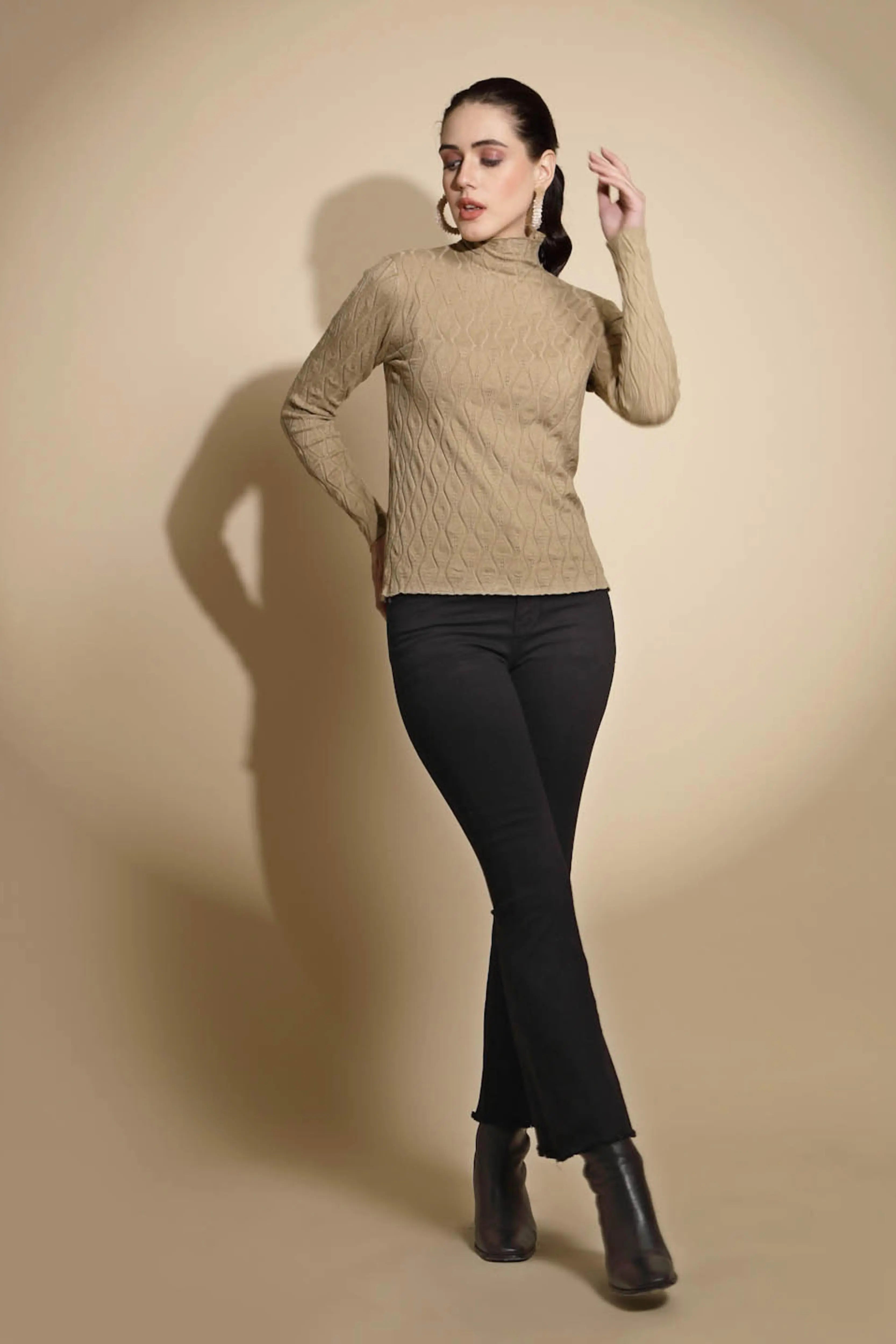 Khaki Solid Knitted Slim Fit Skivvy - Global Republic
