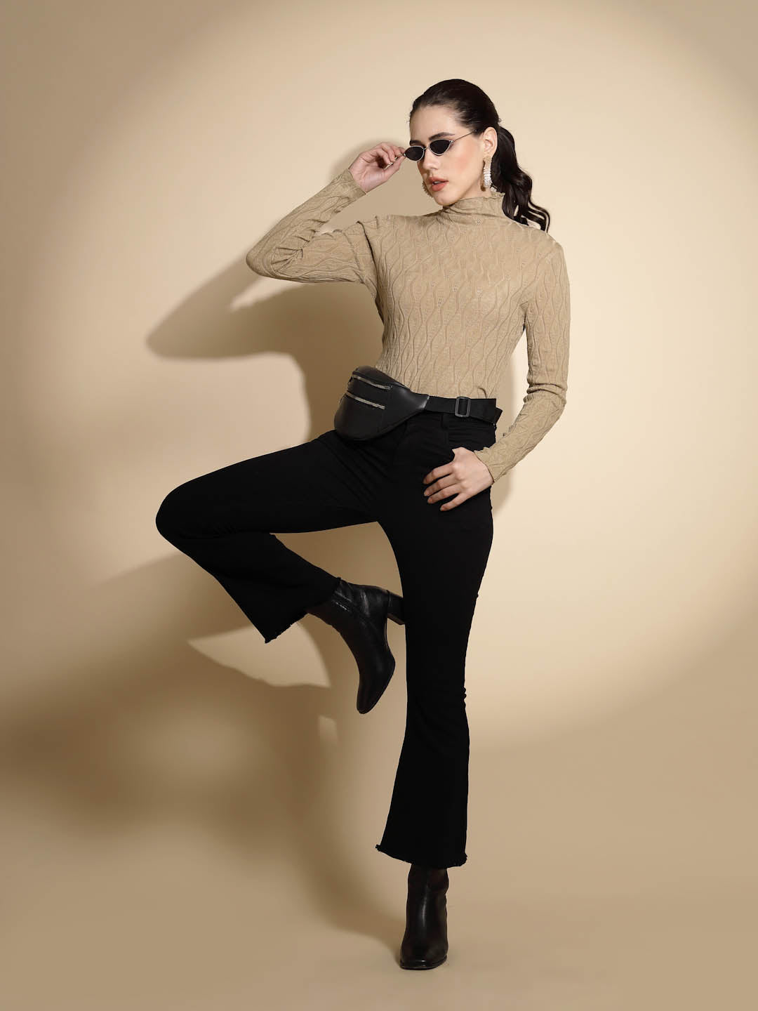Khaki Solid Knitted Slim Fit Skivvy - Global Republic