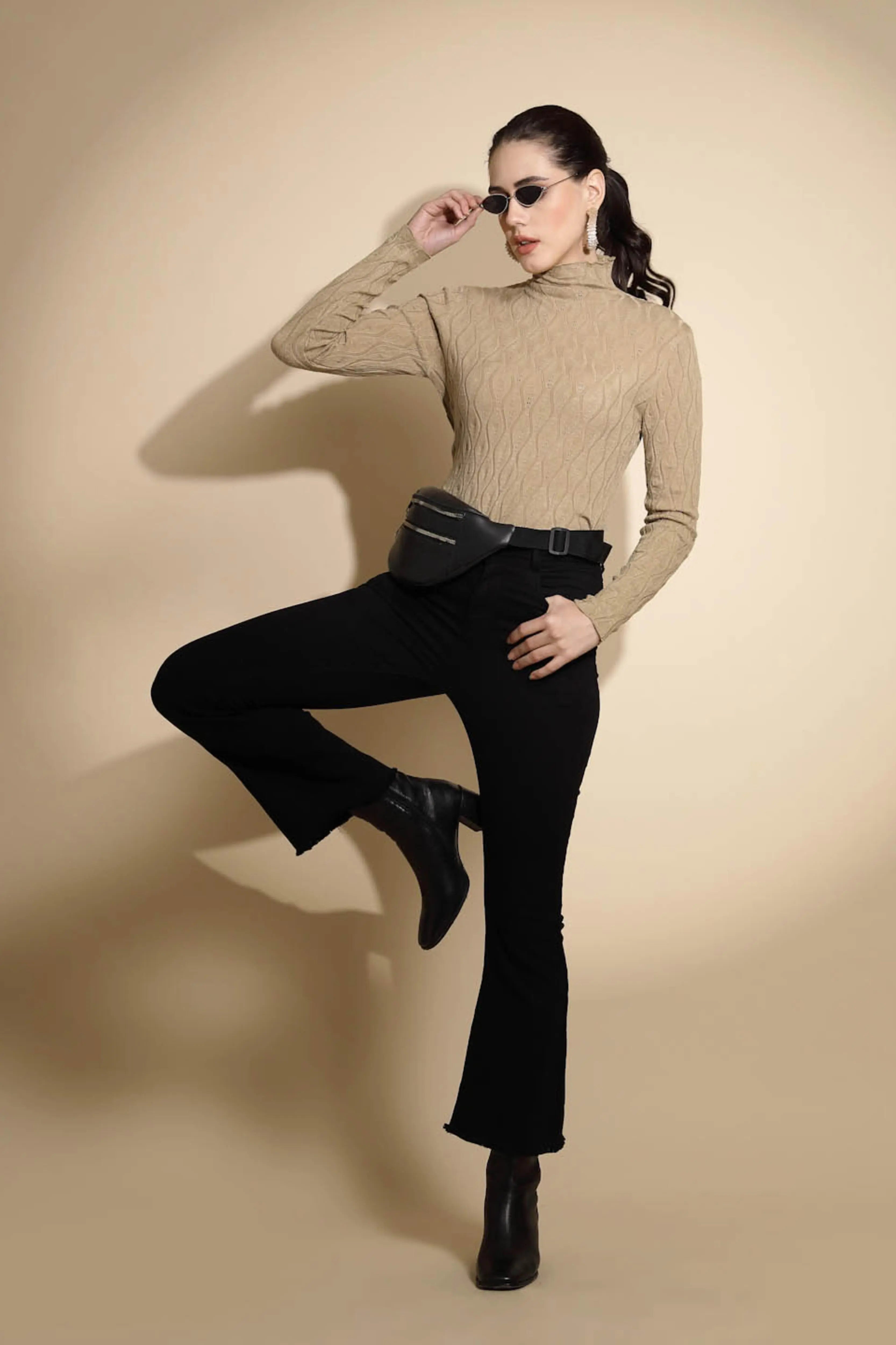 Khaki Solid Knitted Slim Fit Skivvy - Global Republic