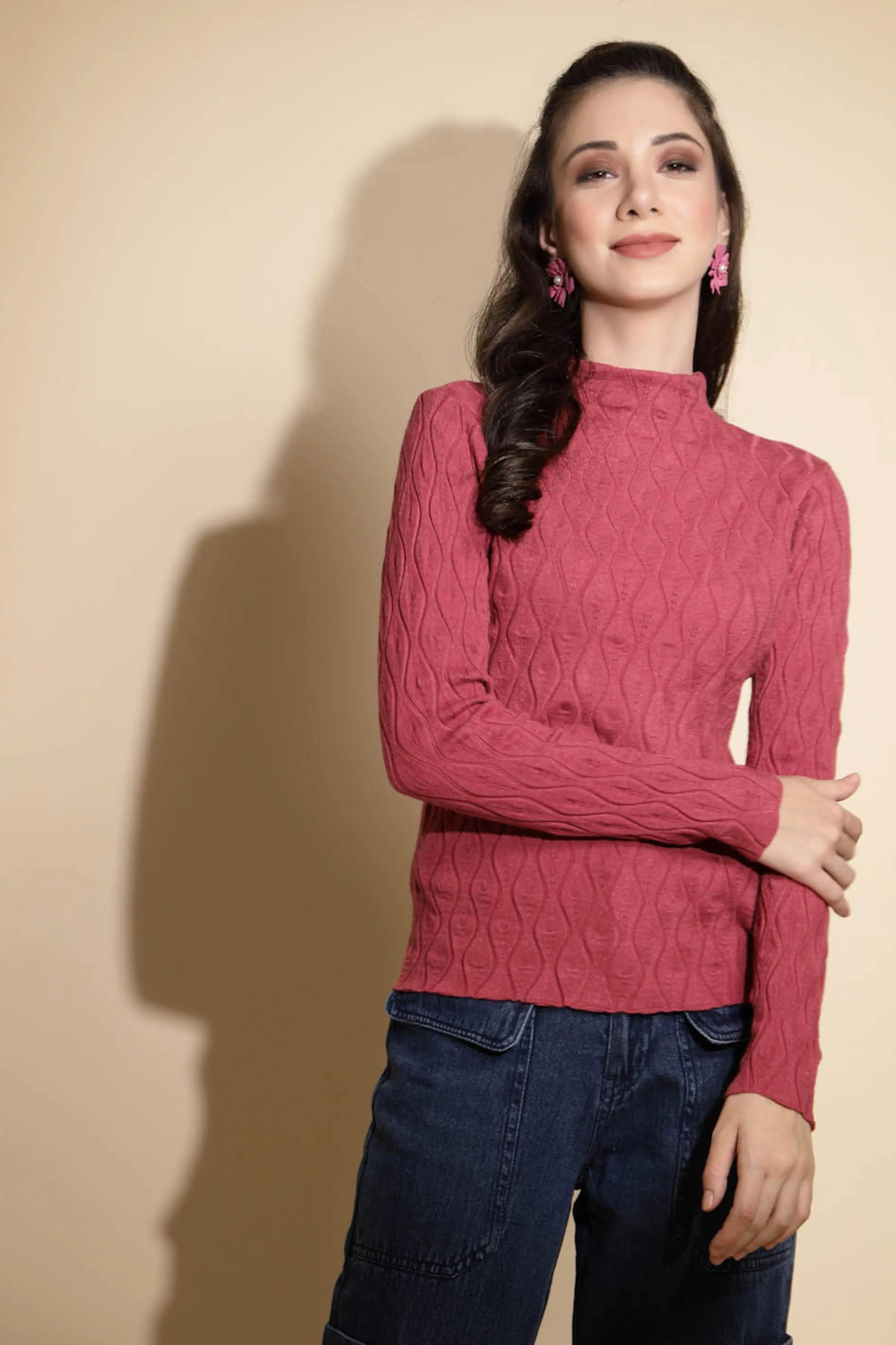 Maroon Solid Knitted Skivvy - Global Republic