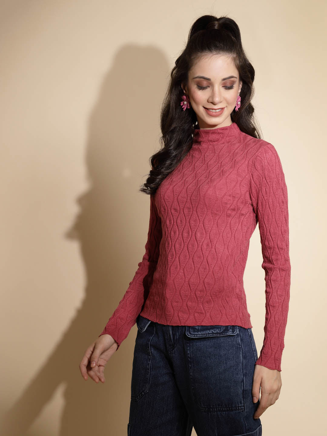 Maroon Solid Knitted Skivvy - Global Republic