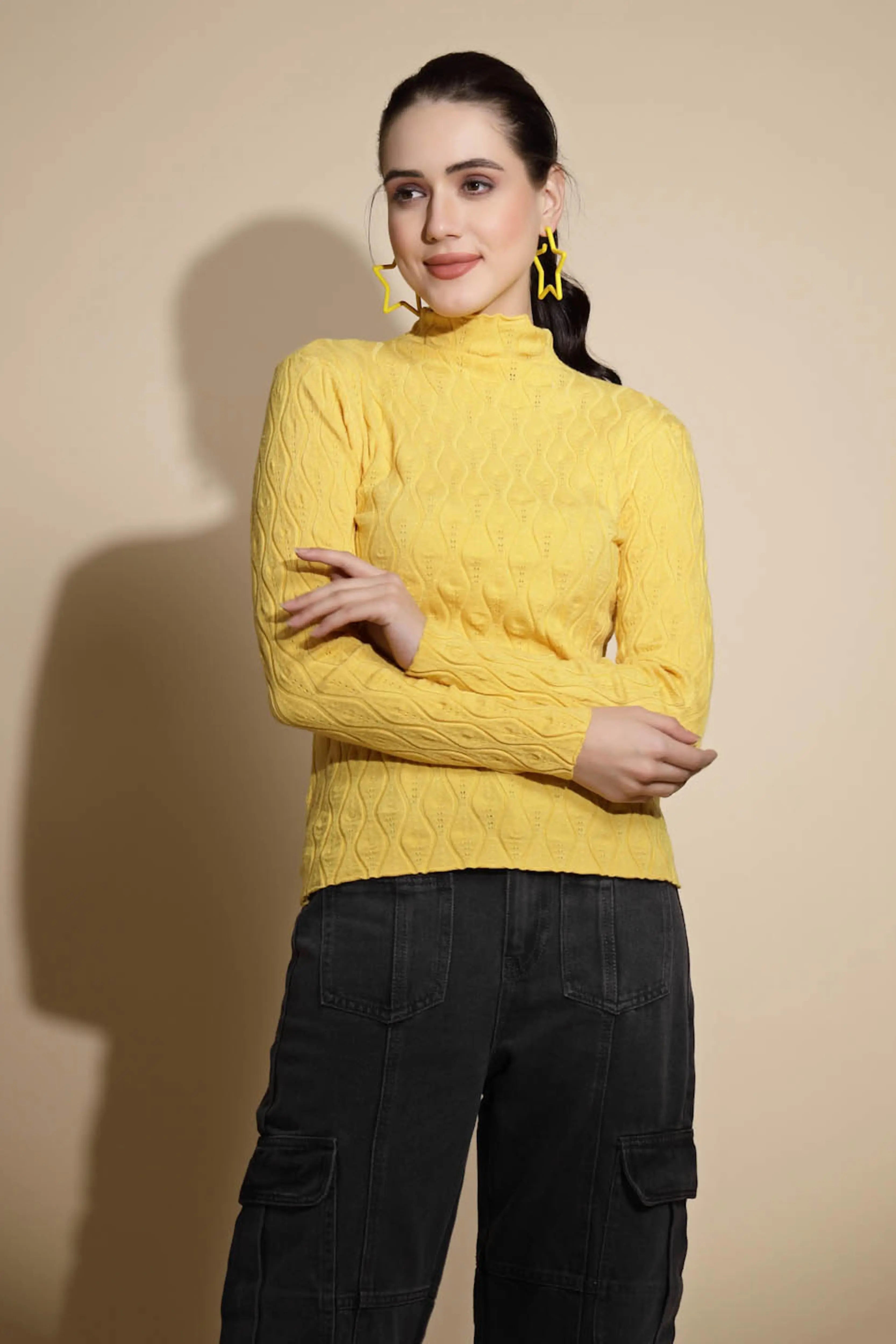 Mustard Solid Knitted Skivvy - Global Republic