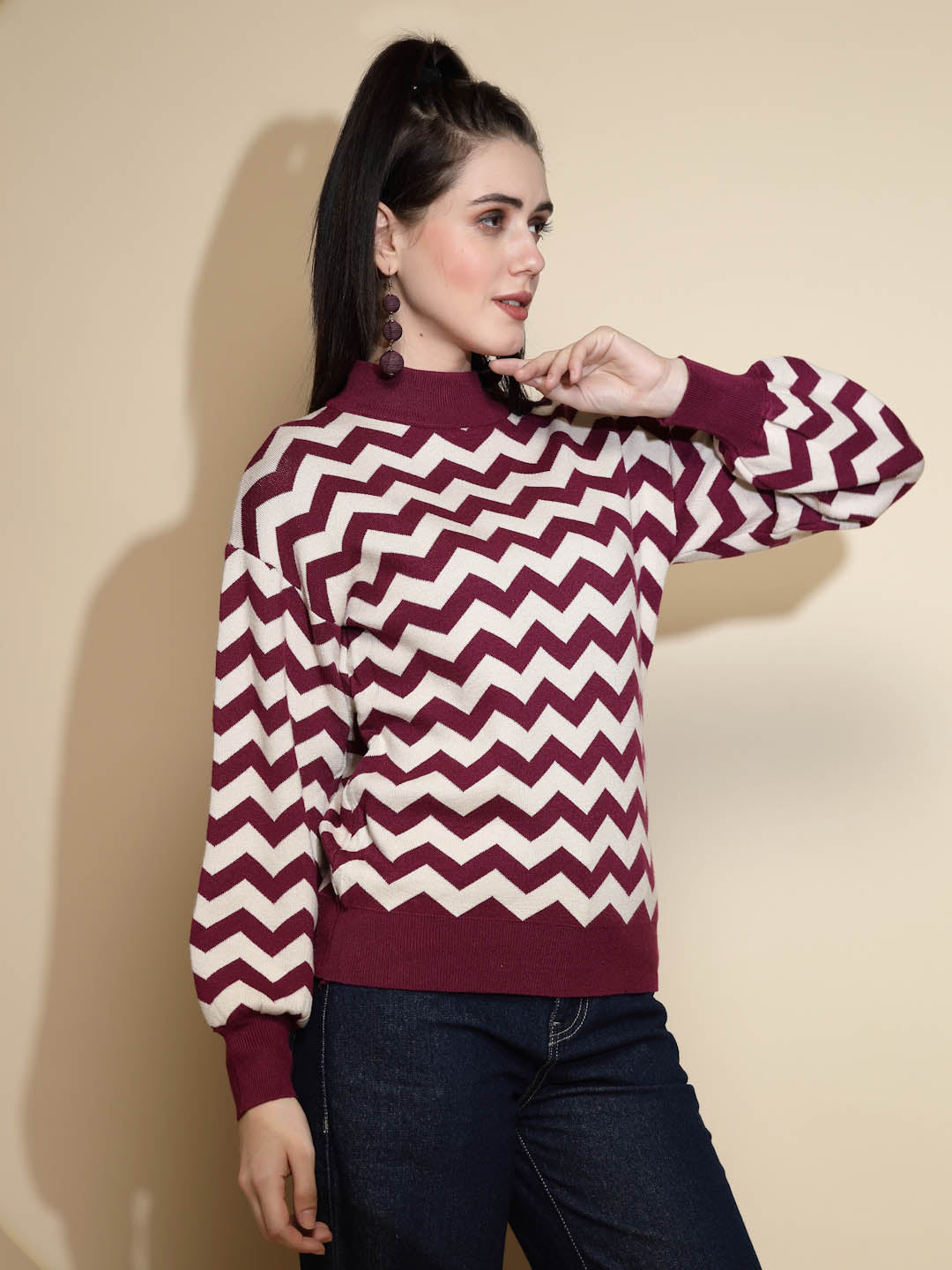 Mulberry Geometric print Acrylic Pullover Sweater - Global Republic