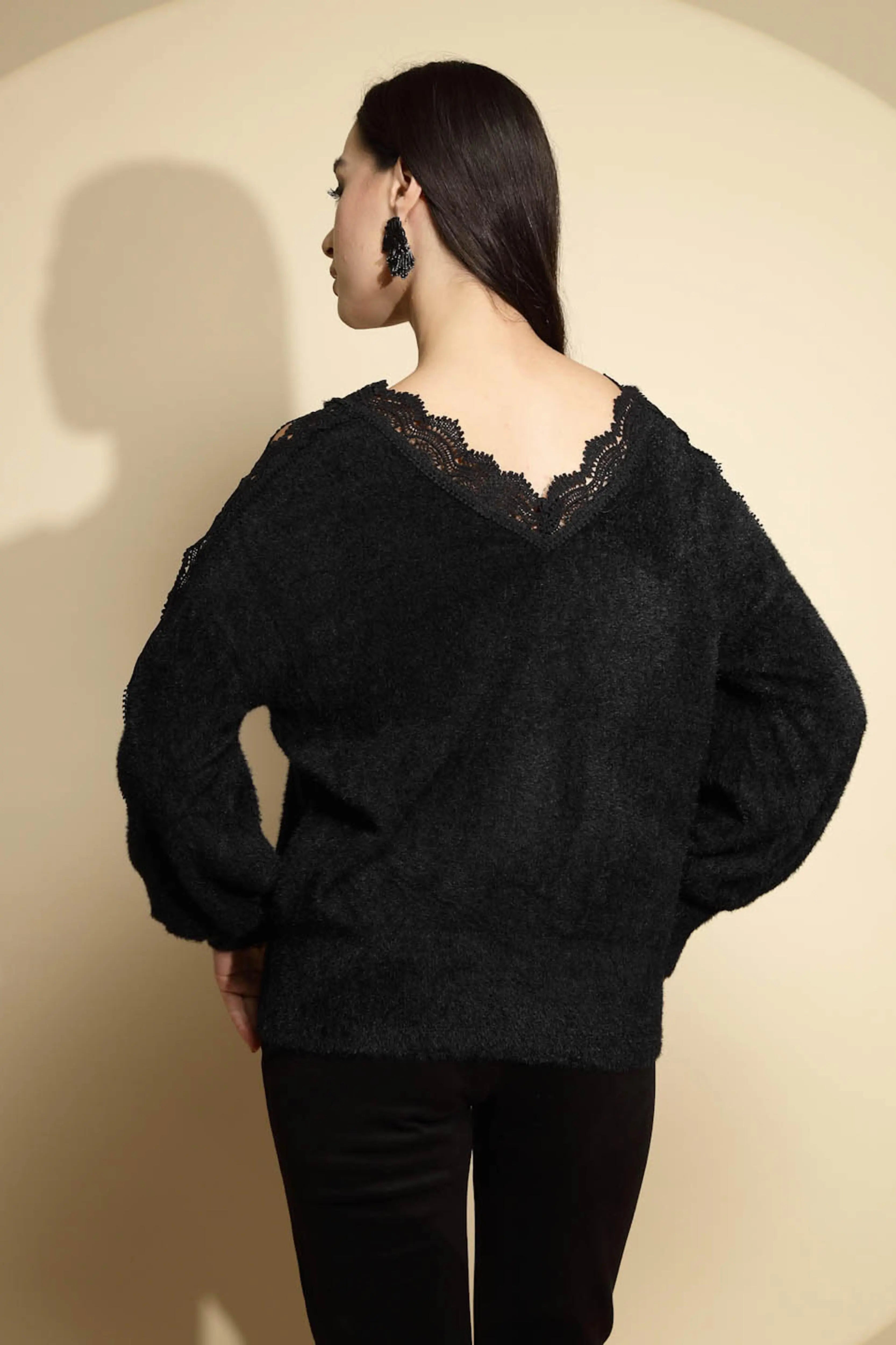 Black Embellished Relaxed Fit Pullover - Global Republic