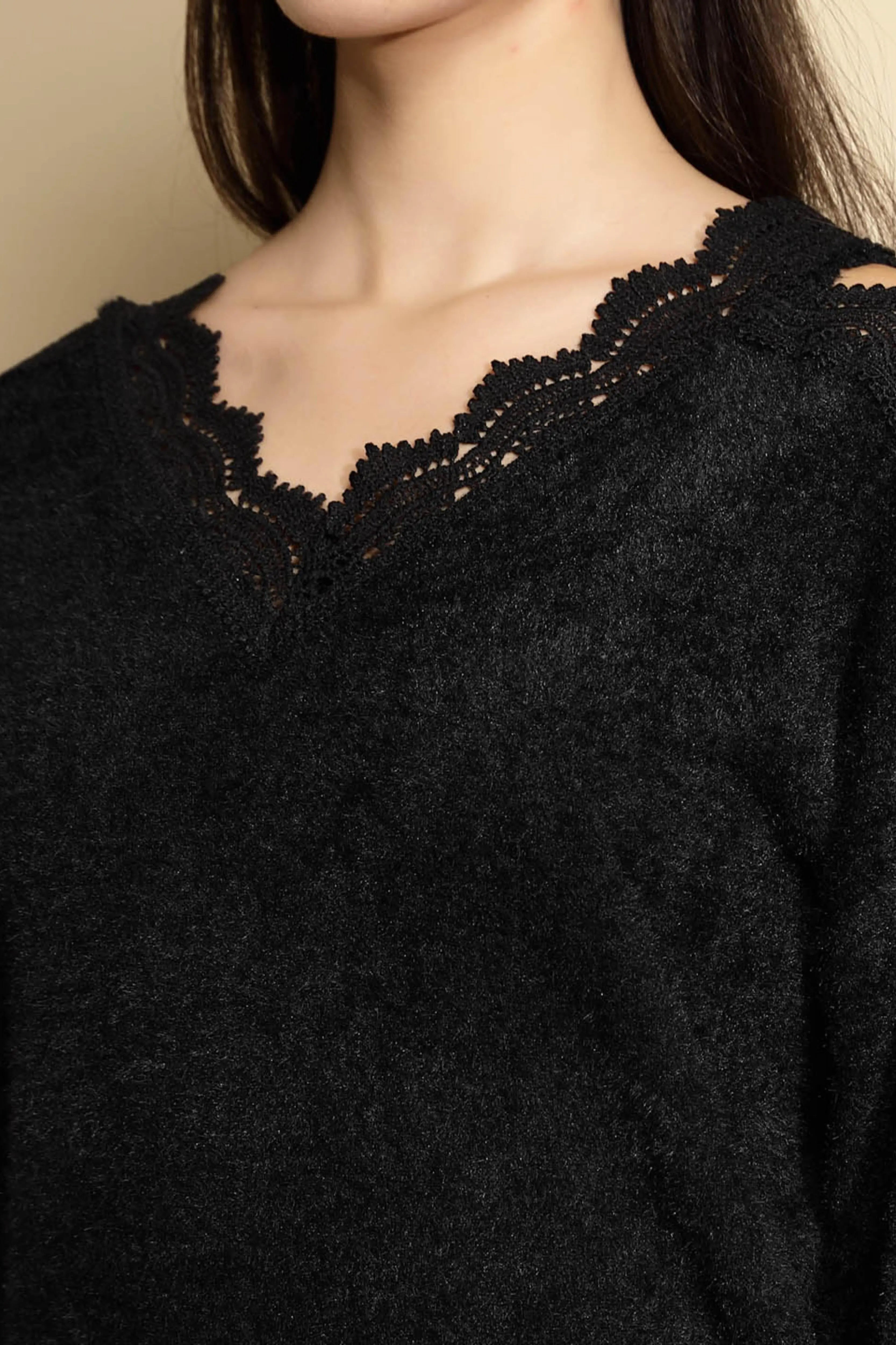 Black Embellished Relaxed Fit Pullover - Global Republic