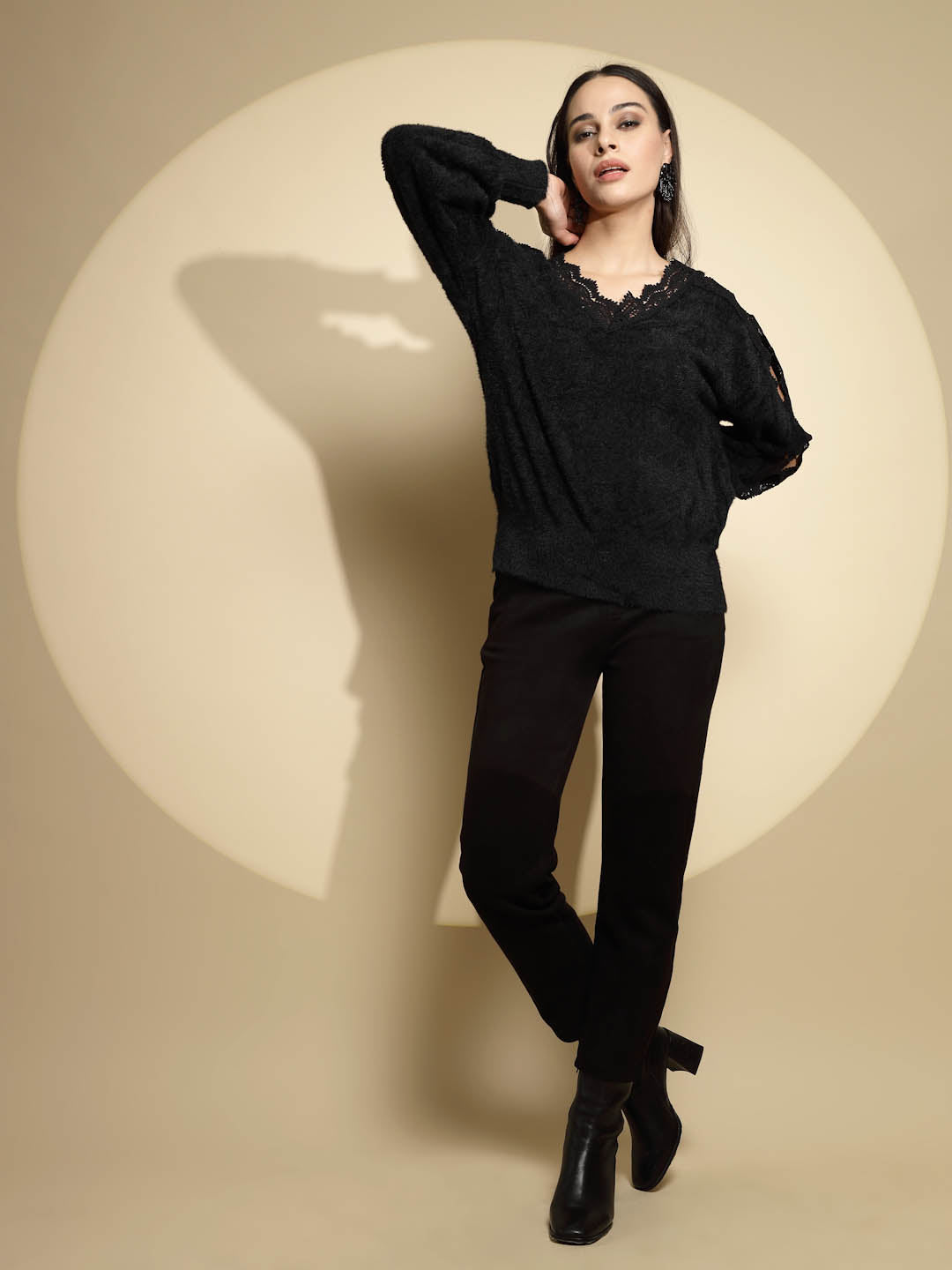Black Embellished Relaxed Fit Pullover - Global Republic